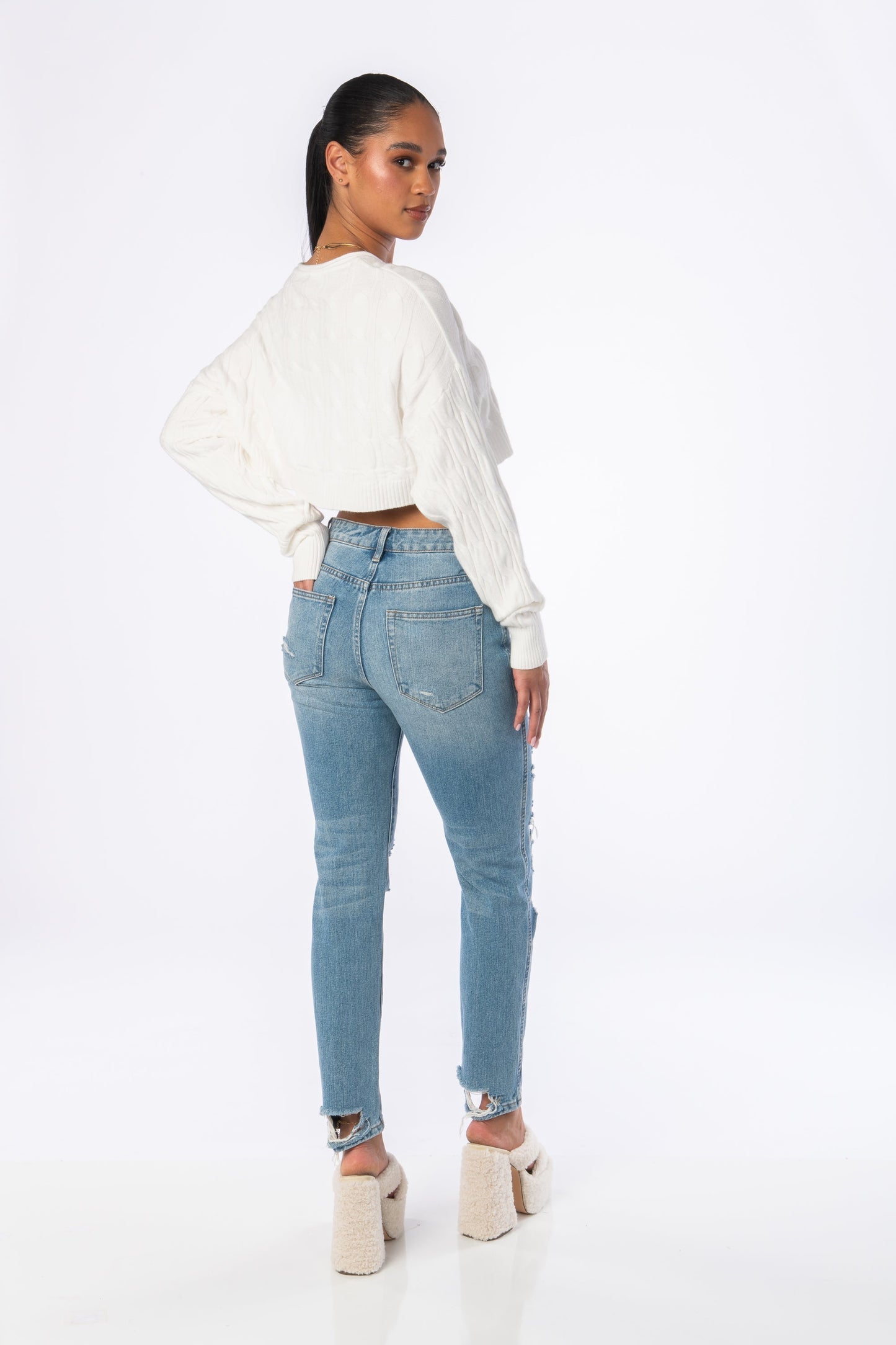 90s Baby Cropped Knit Sweater White Tops HYPEACH BOUTIQUE
