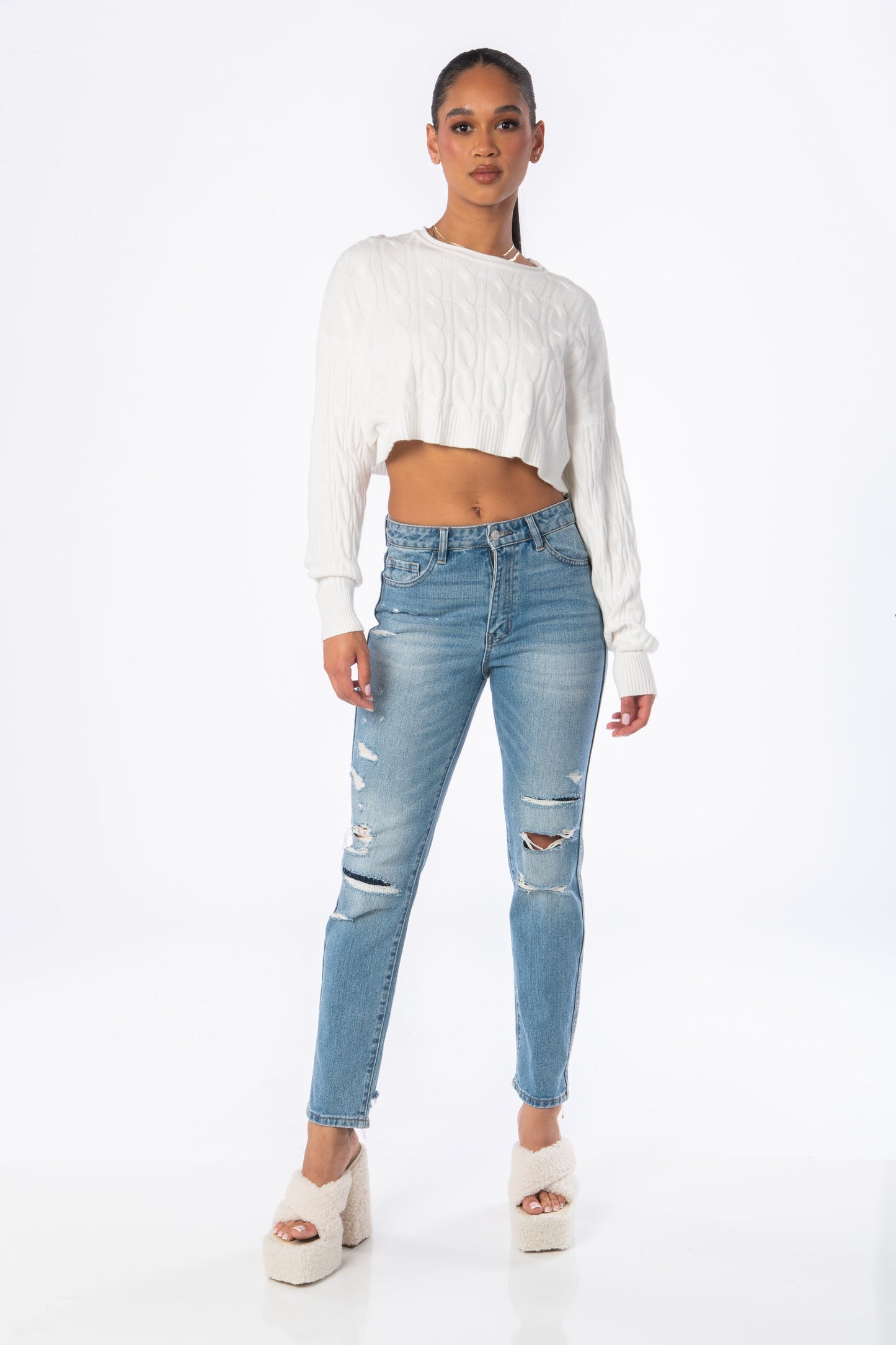 90s Baby Cropped Knit Sweater White Tops HYPEACH BOUTIQUE