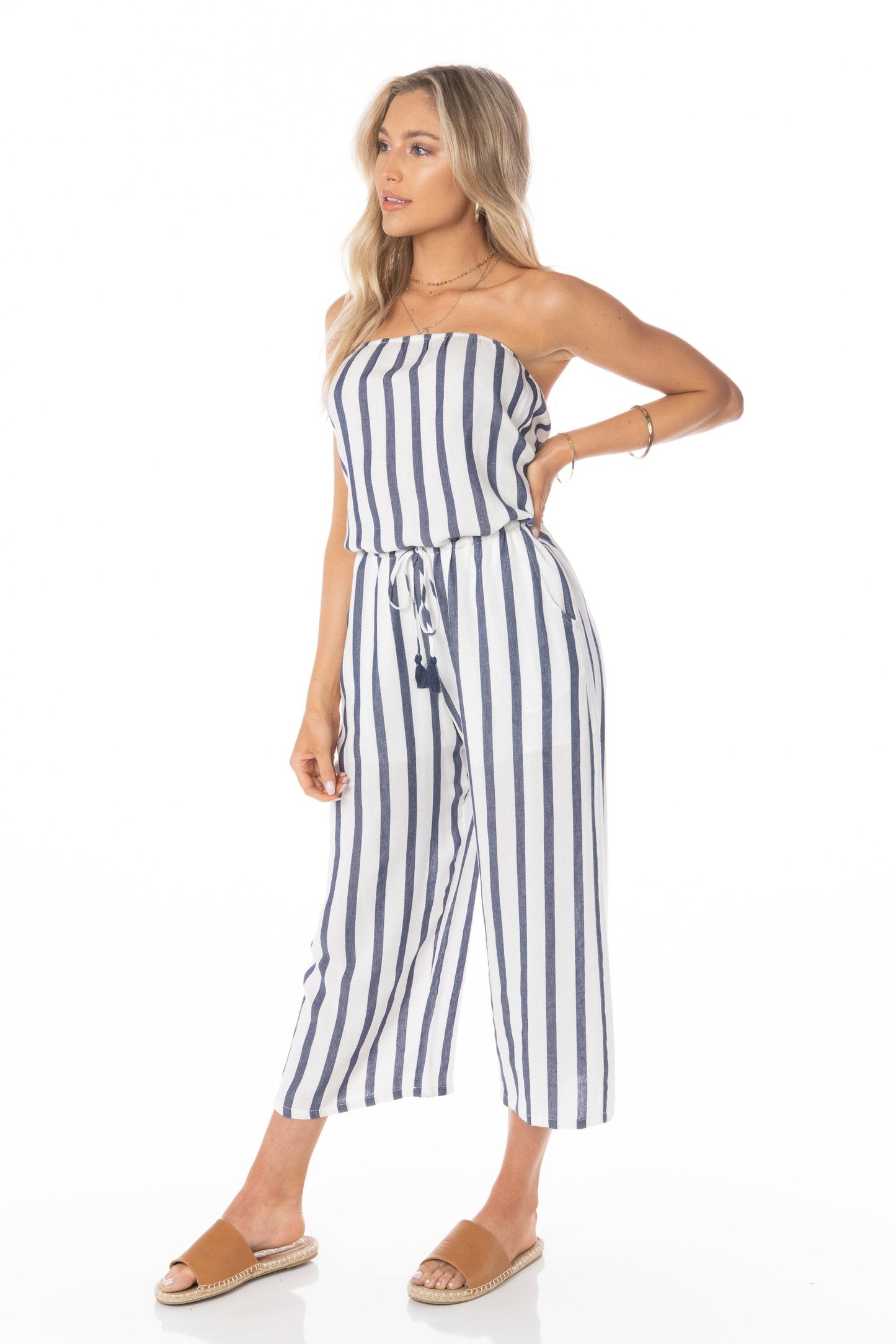 Athena Strapless White Blue Jumpsuit Rompers & Jumpers HYPEACH BOUTIQUE