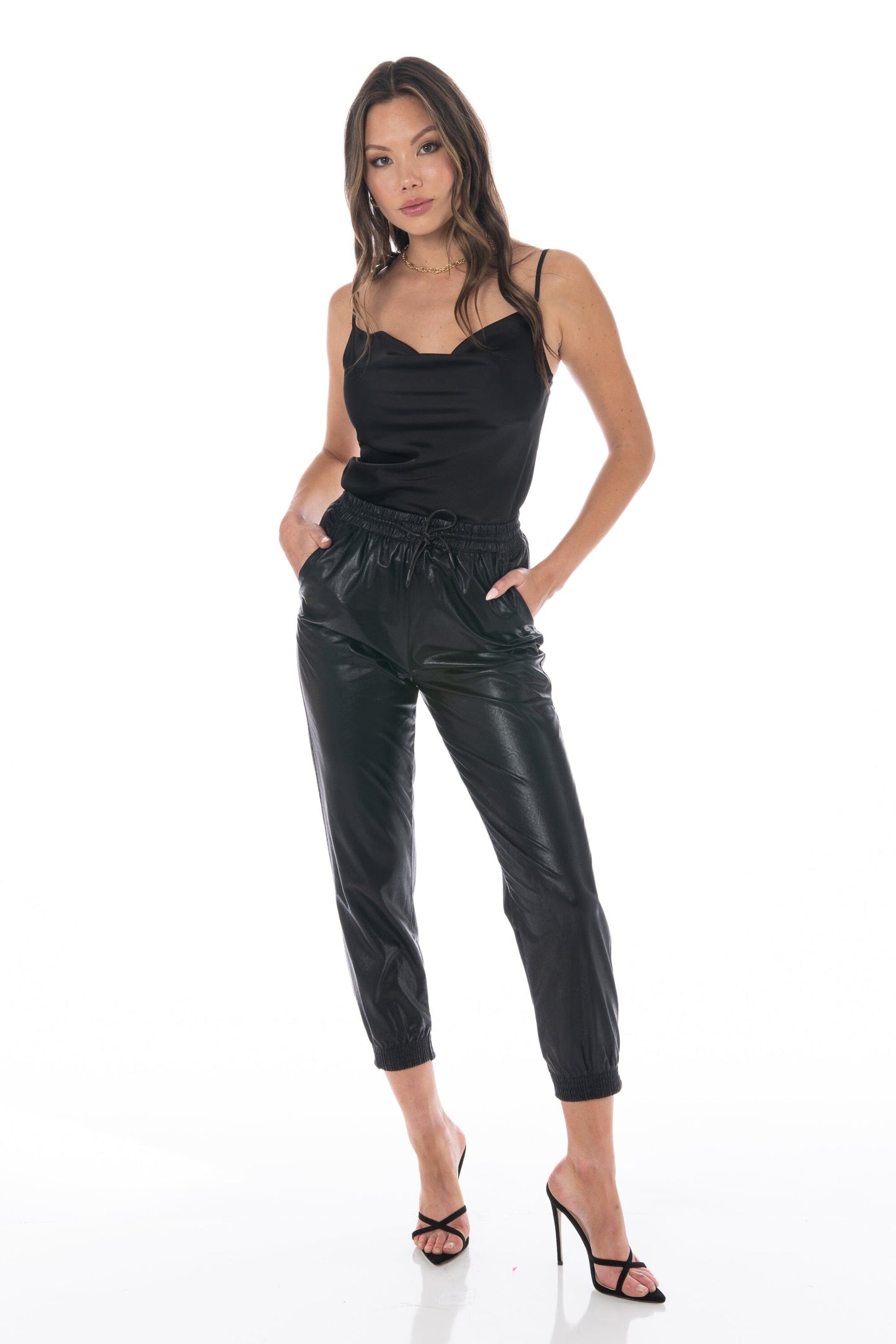 Black Satin Cowl Neck Cami Tops HYPEACH BOUTIQUE