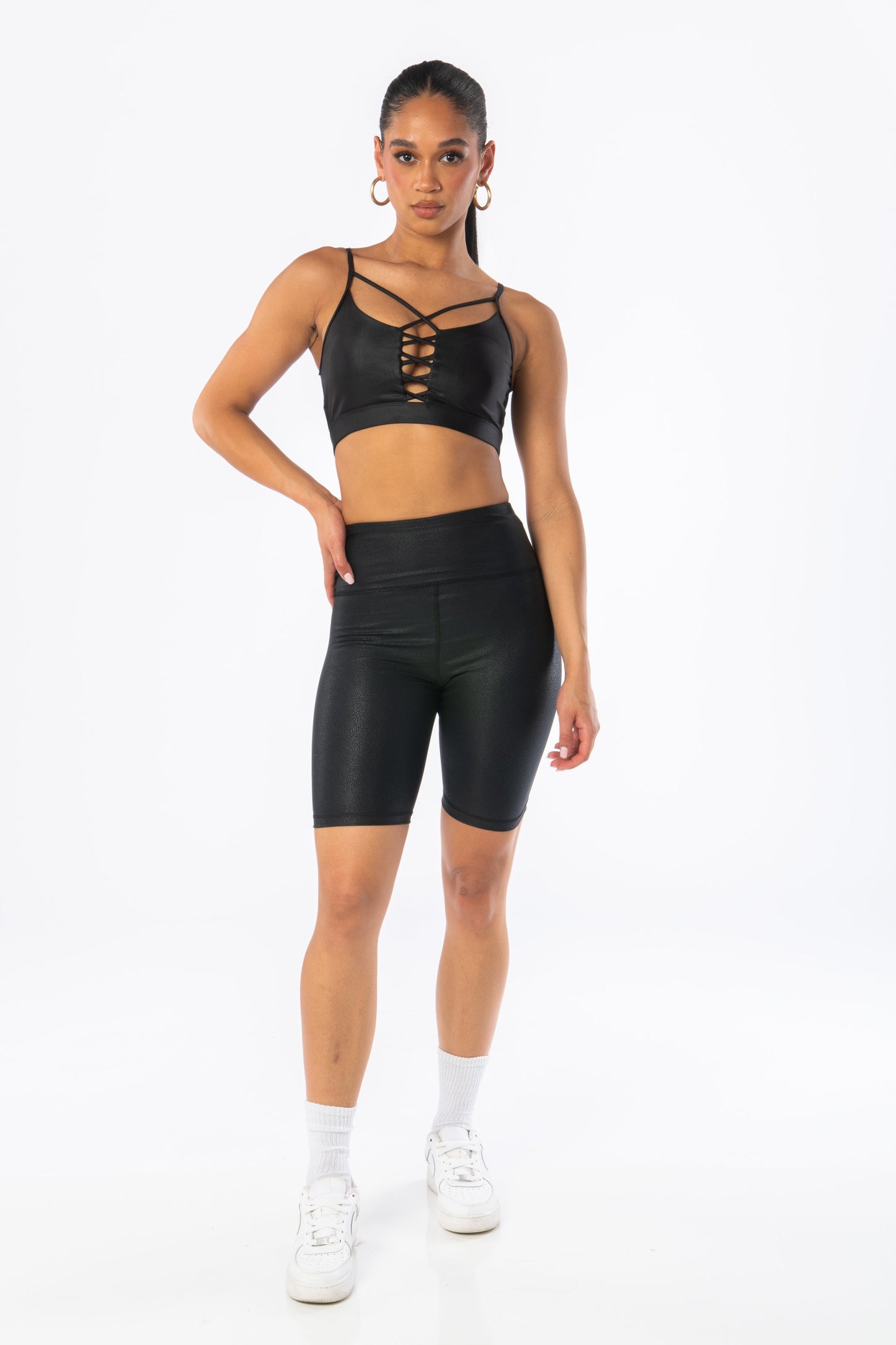 Black Shine Print Biker Shorts - Hypeach Active Activewear HYPEACH