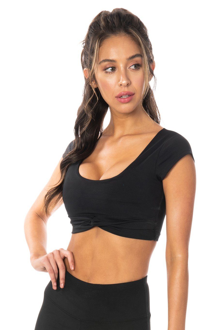Black Short Sleeve Crop Top - Hypeach Active Tops HYPEACH