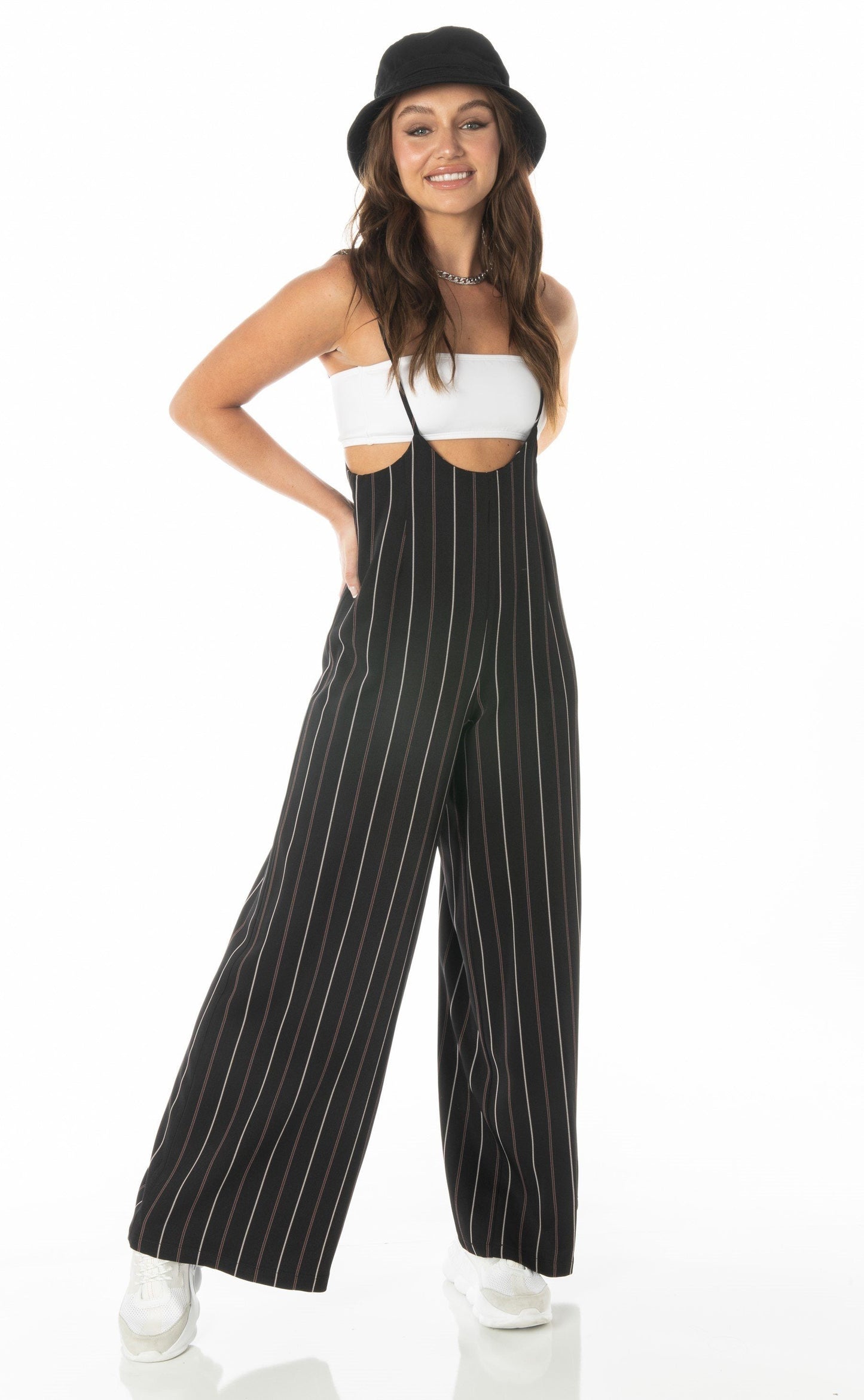 Black Spaghetti Strap Wide Leg Overalls Bottoms HYPEACH BOUTIQUE