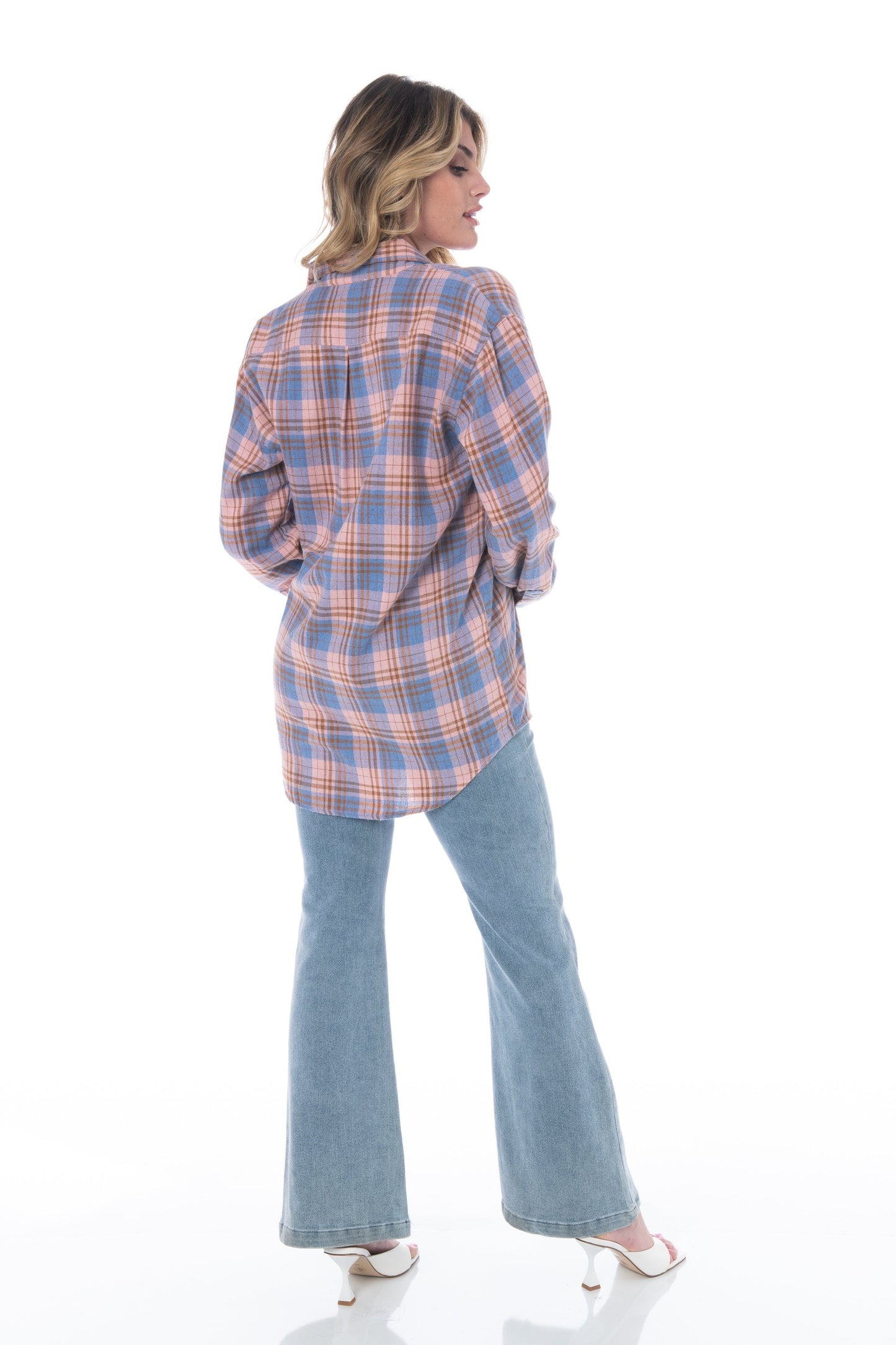 Bubble Gum Pink & Blue Oversized Flannel Tops HYPEACH BOUTIQUE