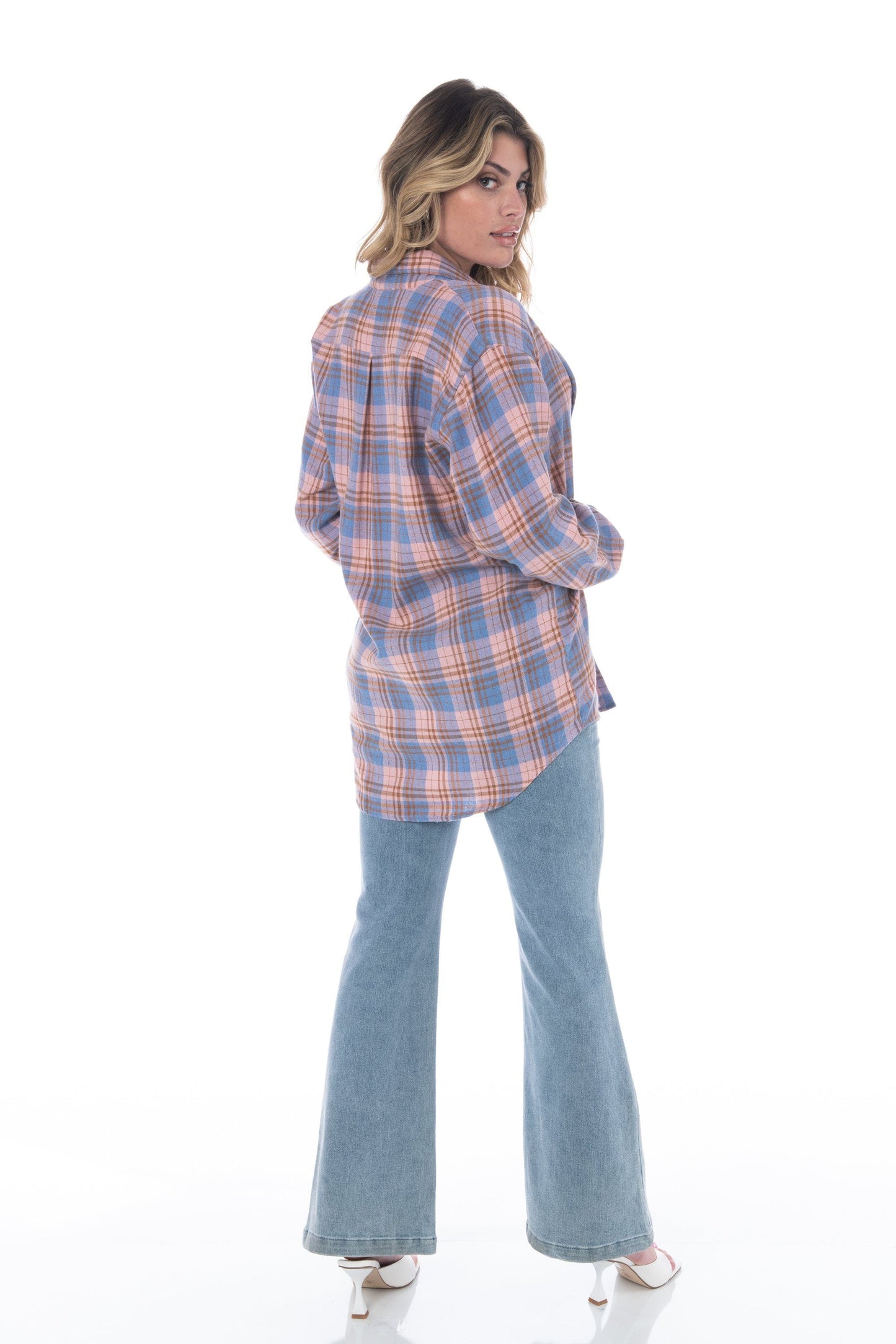 Bubble Gum Pink & Blue Oversized Flannel Tops HYPEACH BOUTIQUE