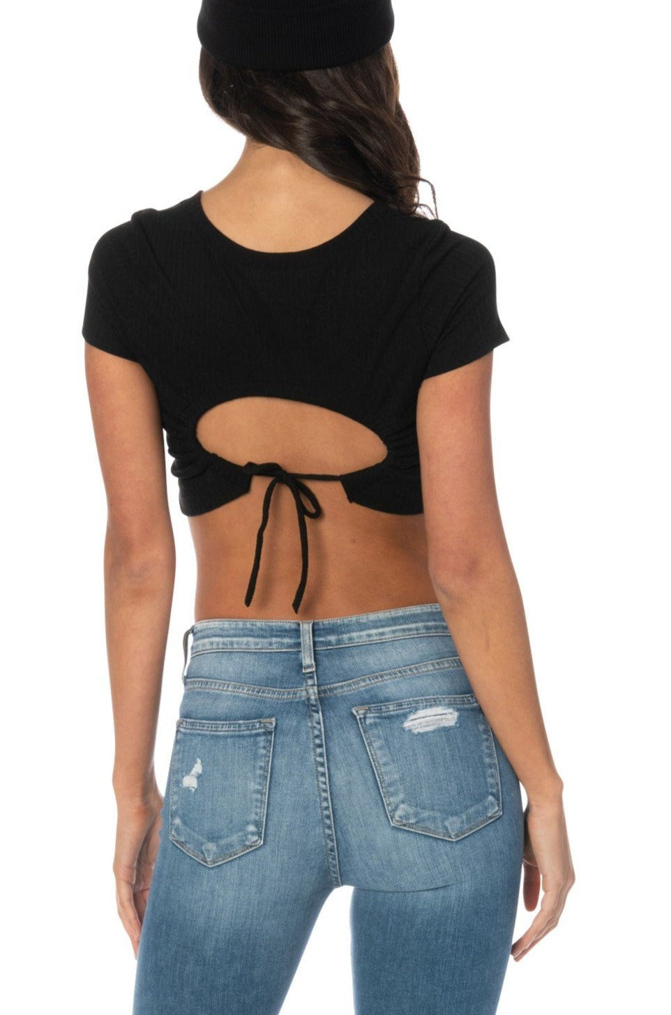 Caliente Open Back Crop Top Black Tops HYPEACH