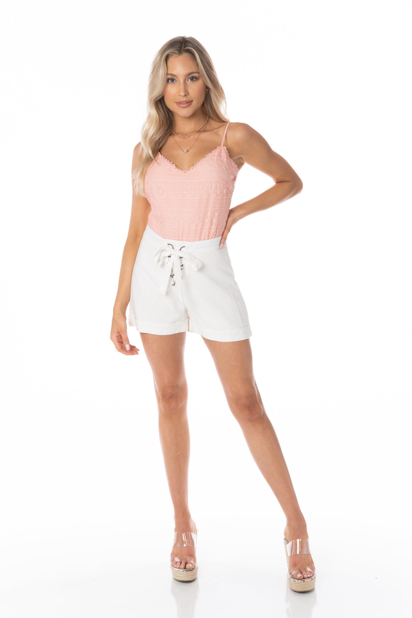 Catalina White High Waisted Shorts Bottoms HYPEACH BOUTIQUE