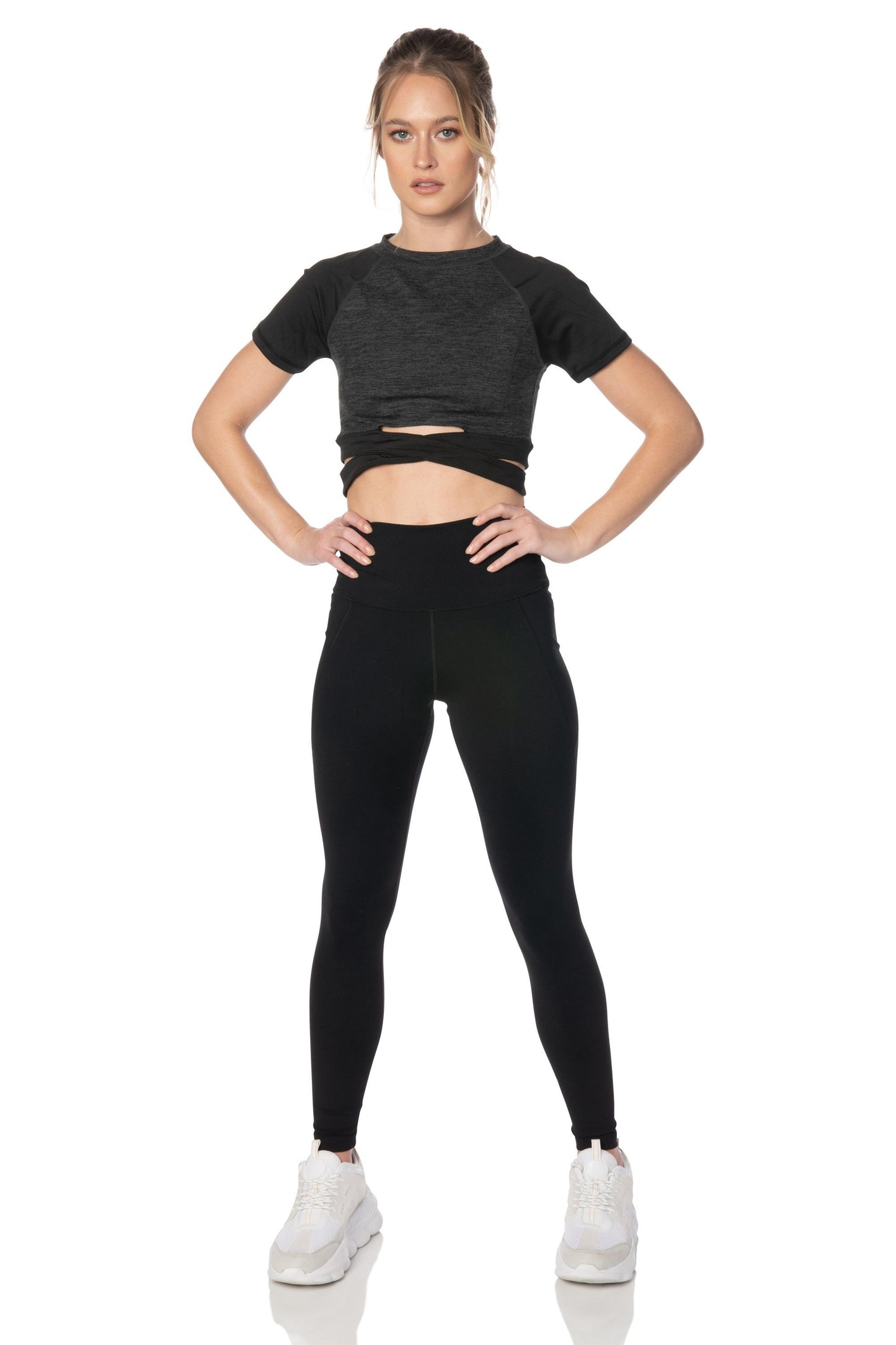 Charcoal Short Sleeve Crop Top - Hypeach Active Tops HYPEACH