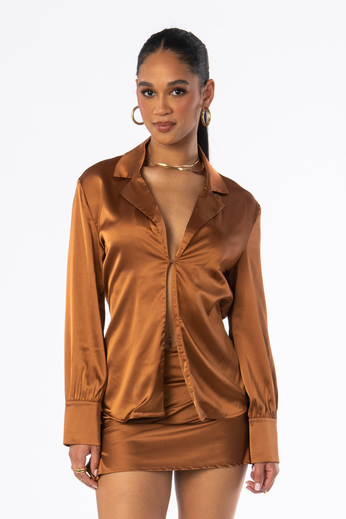 Cinammon Girl Satin Blouse Tops HYPEACH BOUTIQUE