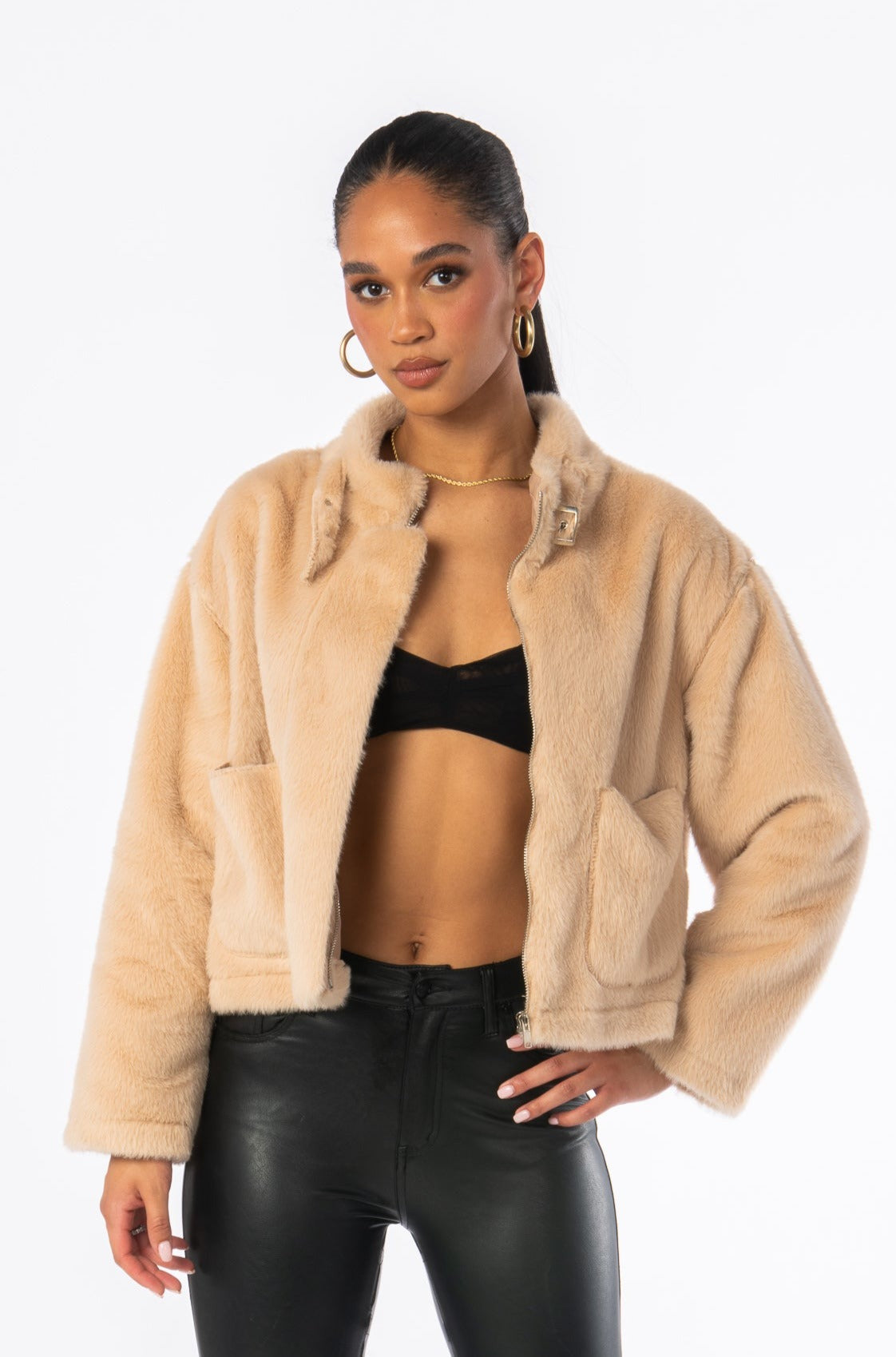 Fernanda Faux Fur Jacket Beige Outerwear HYPEACH BOUTIQUE