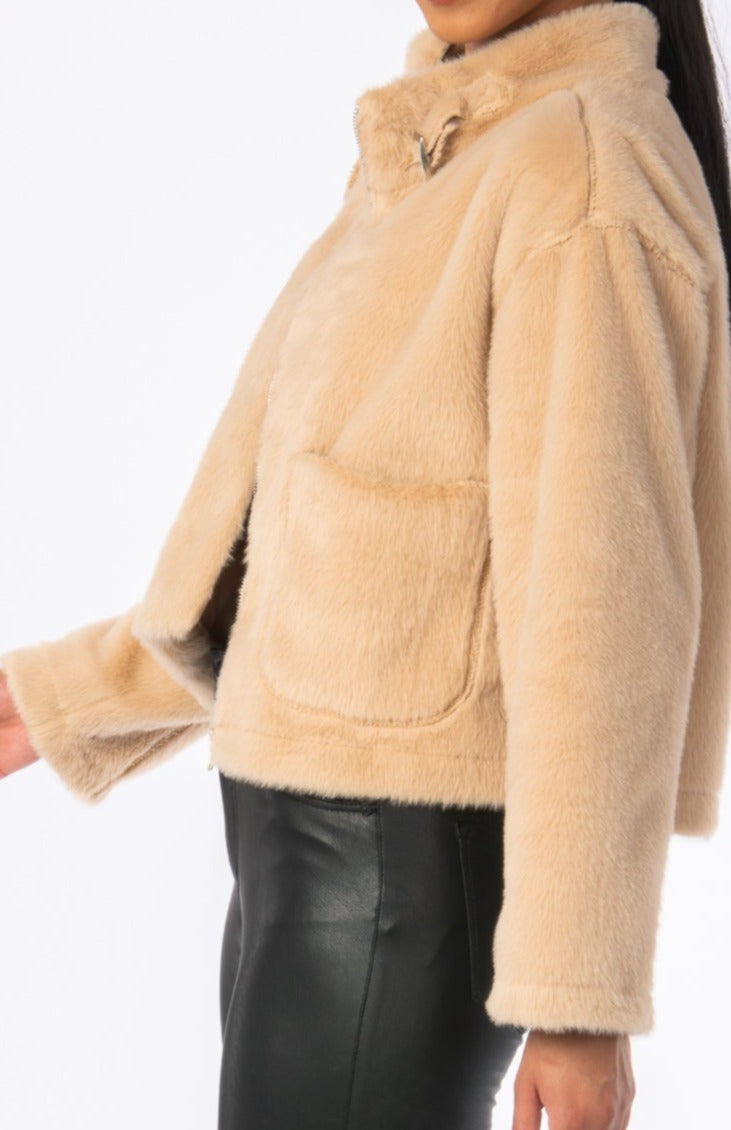 Fernanda Faux Fur Jacket Beige Outerwear HYPEACH BOUTIQUE