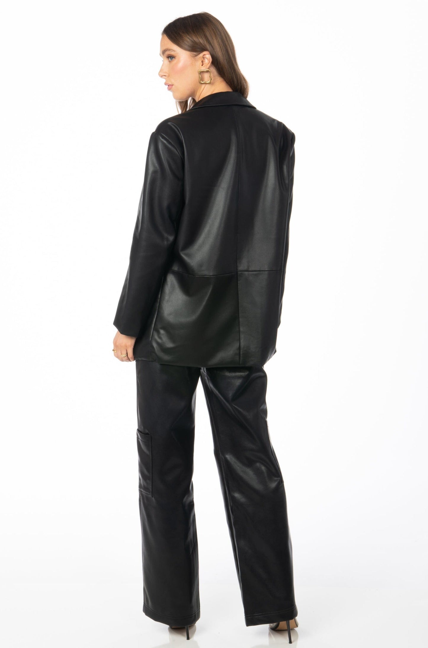 Hailey Black Oversized Faux Leather Blazer Outerwear HYPEACH