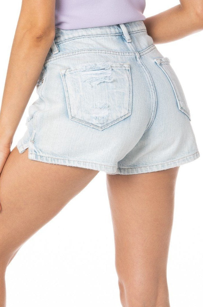 Kancan Boyfriend Shorts High Waist Distressed Light Wash Denim HYPEACH BOUTIQUE