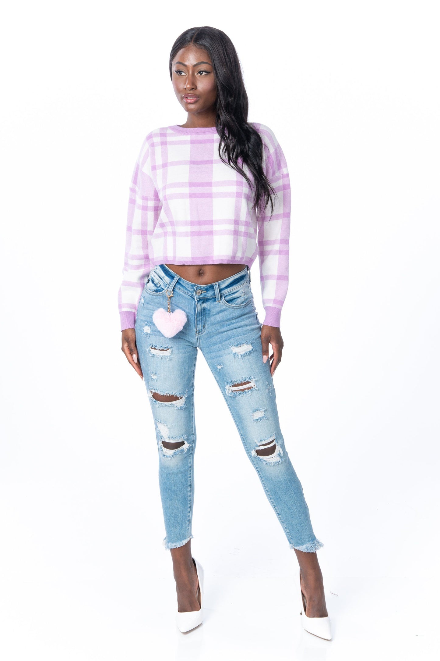 Kancan Denim - Light Wash Mid-Rise Distressed Skinny Jeans with Frayed Hem Denim Kancan