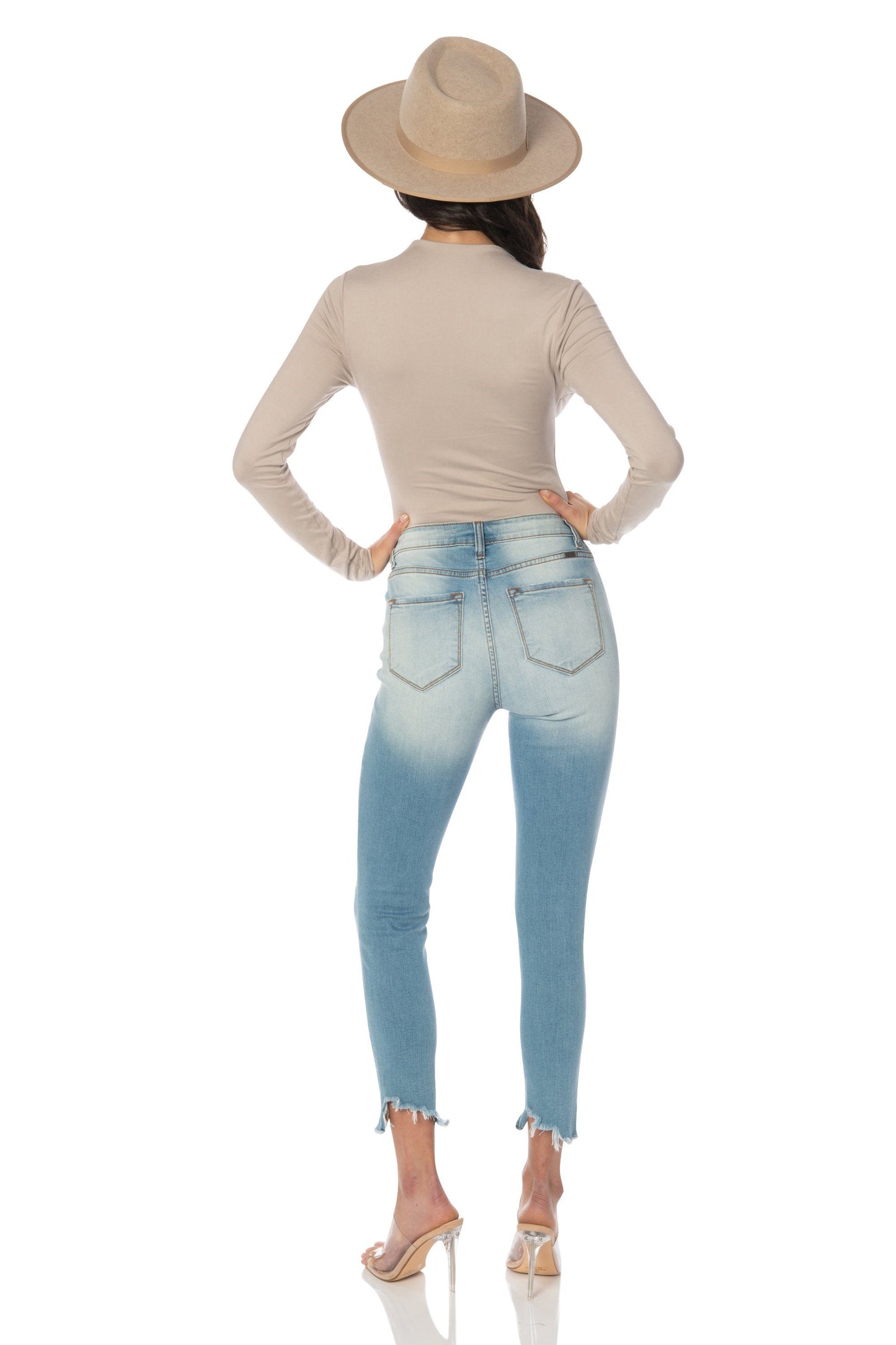 Kancan High Rise Medium-Light Wash Distressed Ankles Skinny Jeans Denim HYPEACH BOUTIQUE