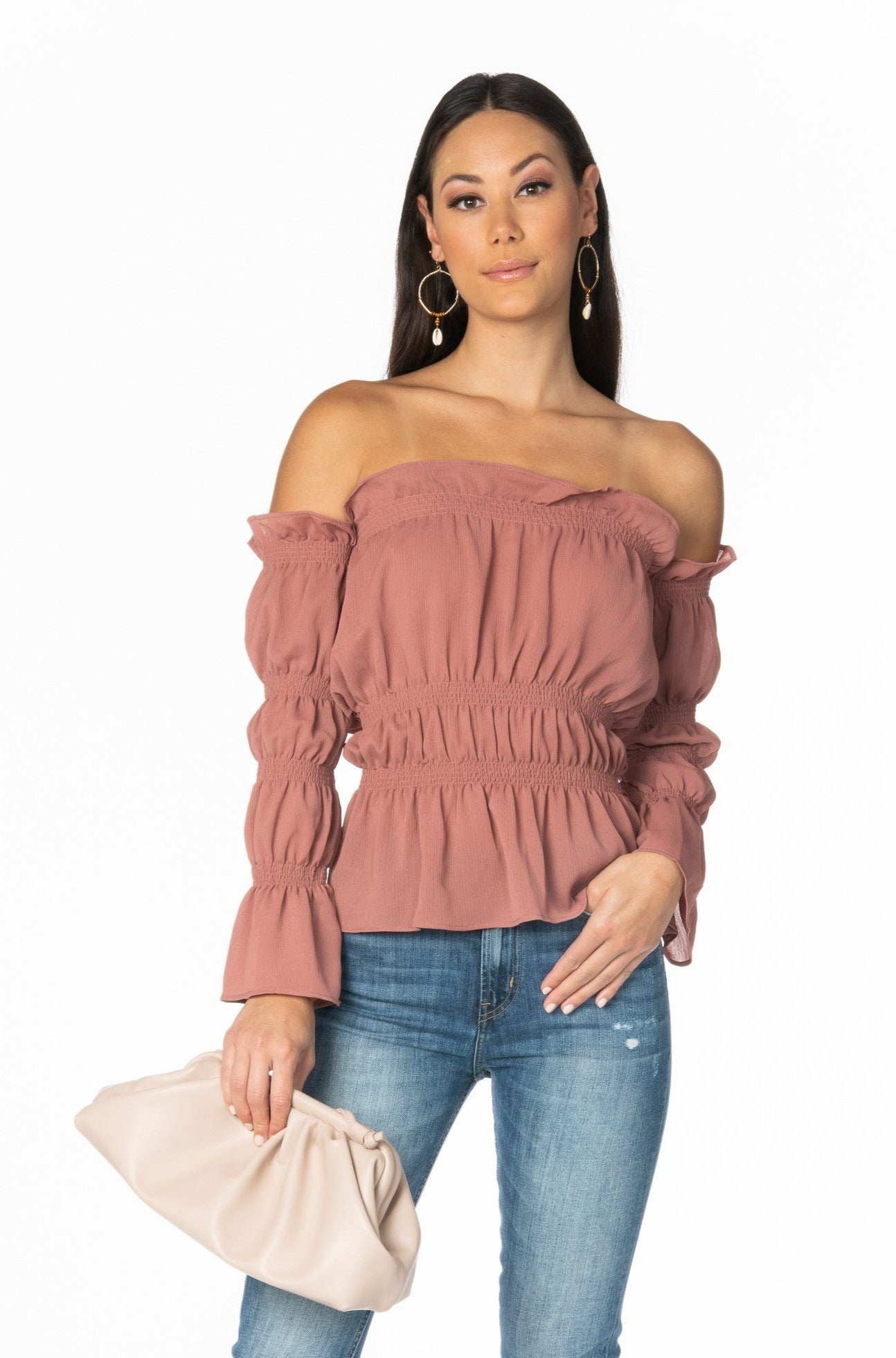 Melie Bianco Nude Vegan Leather Gathered Pouch Accessories HYPEACH