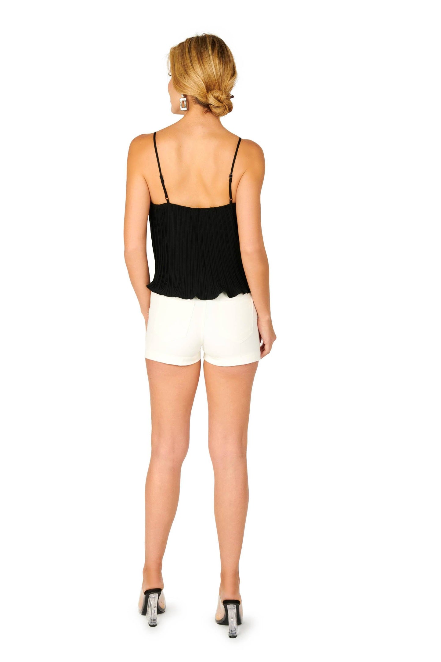Midriff Pleated Spaghetti Strap Tank Black Tops HYPEACH BOUTIQUE