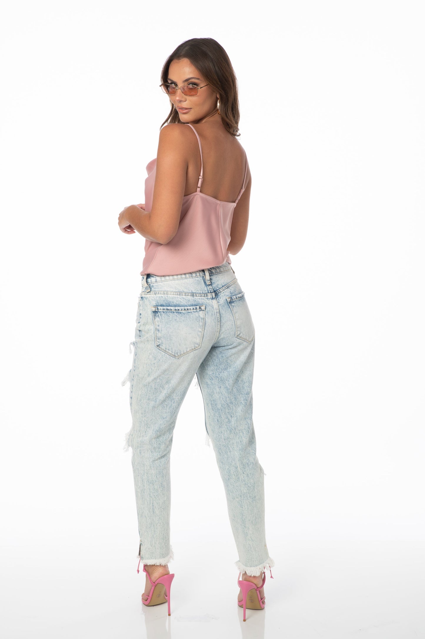 Satin Blush Cowl Neck Cami Tops HYPEACH BOUTIQUE