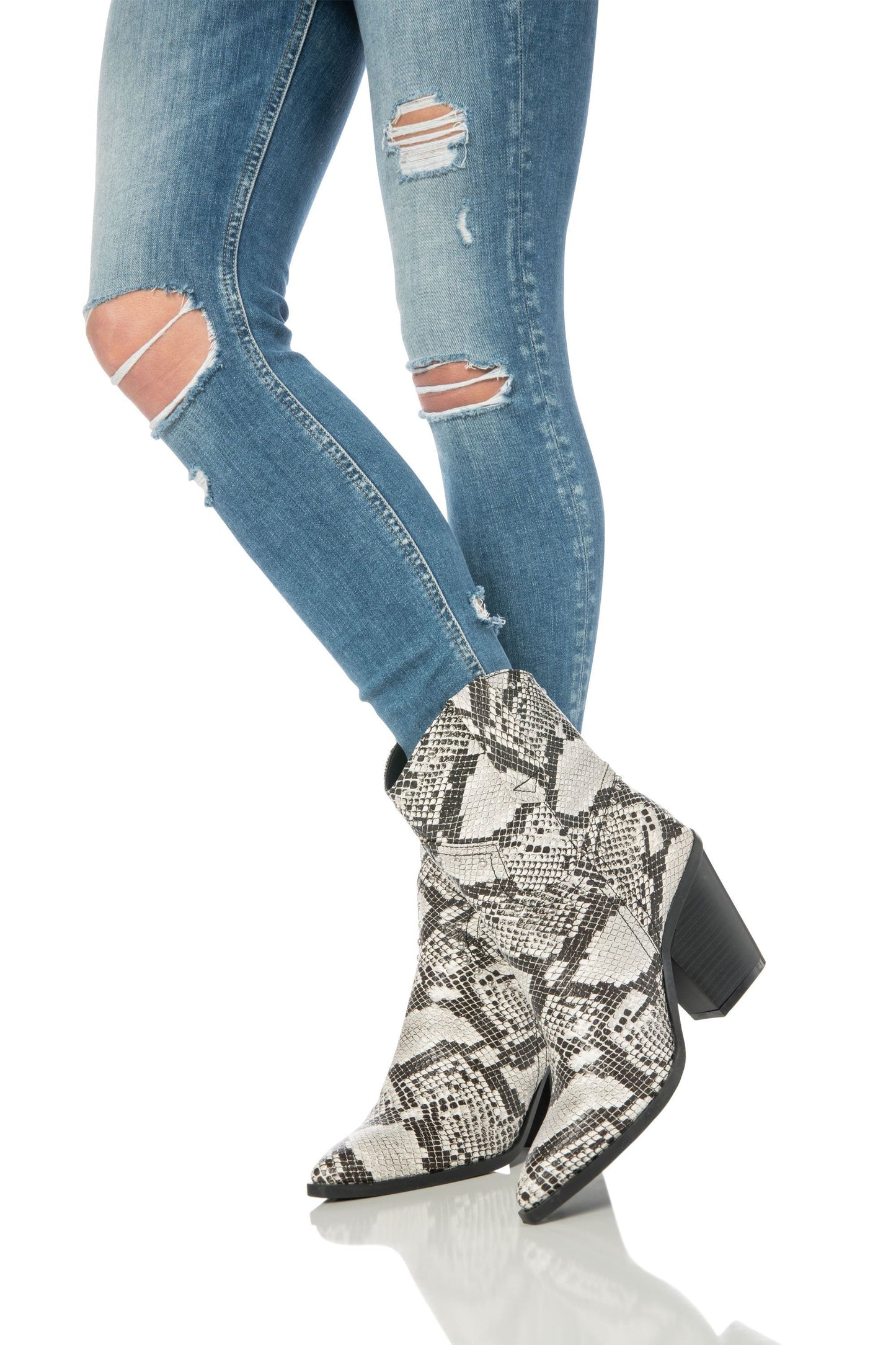 Snake Print Western Booties Black & White Shoes HYPEACH