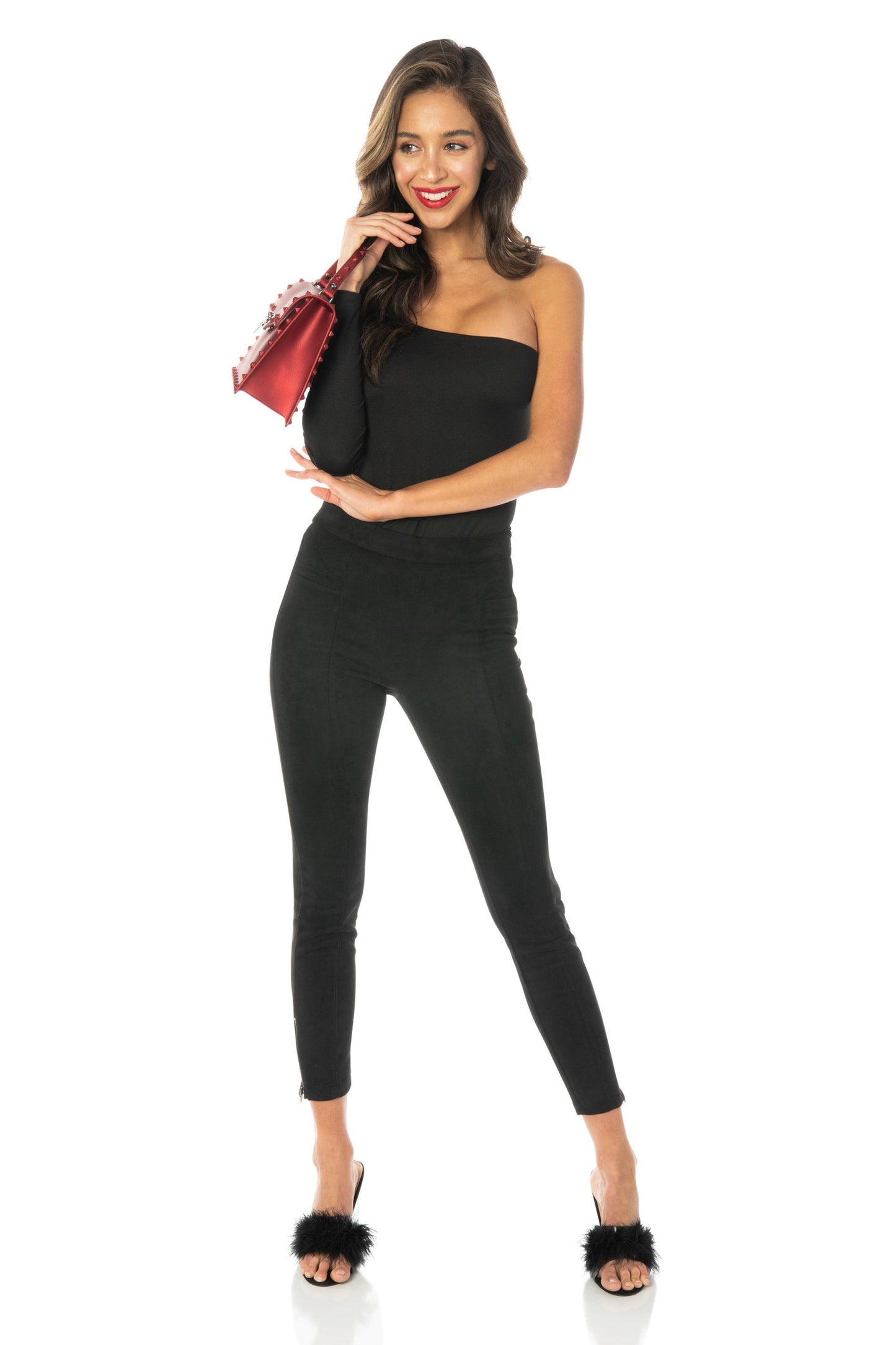 Soft Faux Suede Black Skinny Pant Bottoms HYPEACH BOUTIQUE