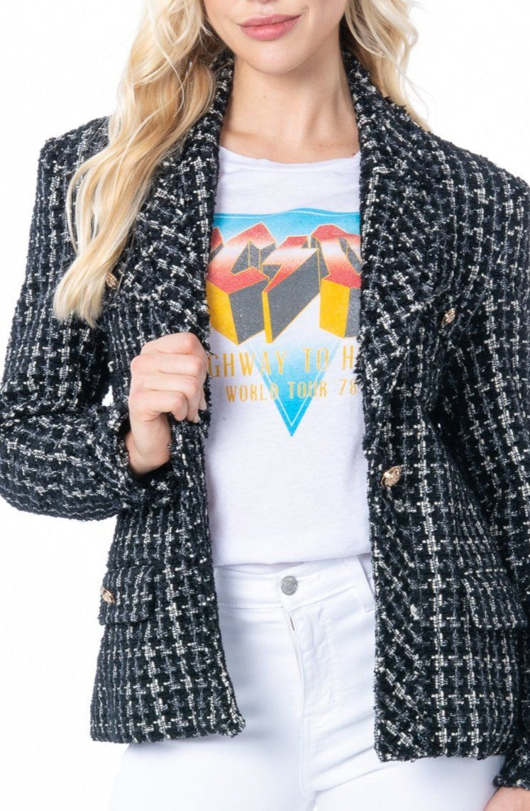 Tweed Black White Blazer Outerwear HYPEACH BOUTIQUE