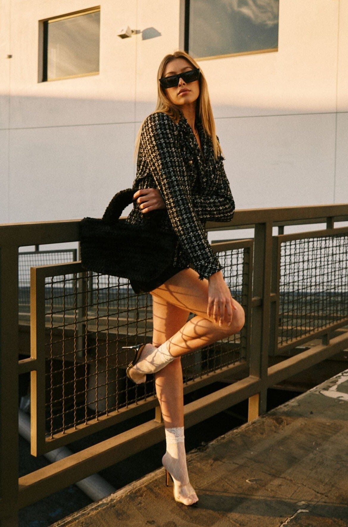 Tweed Black White Blazer Outerwear HYPEACH BOUTIQUE