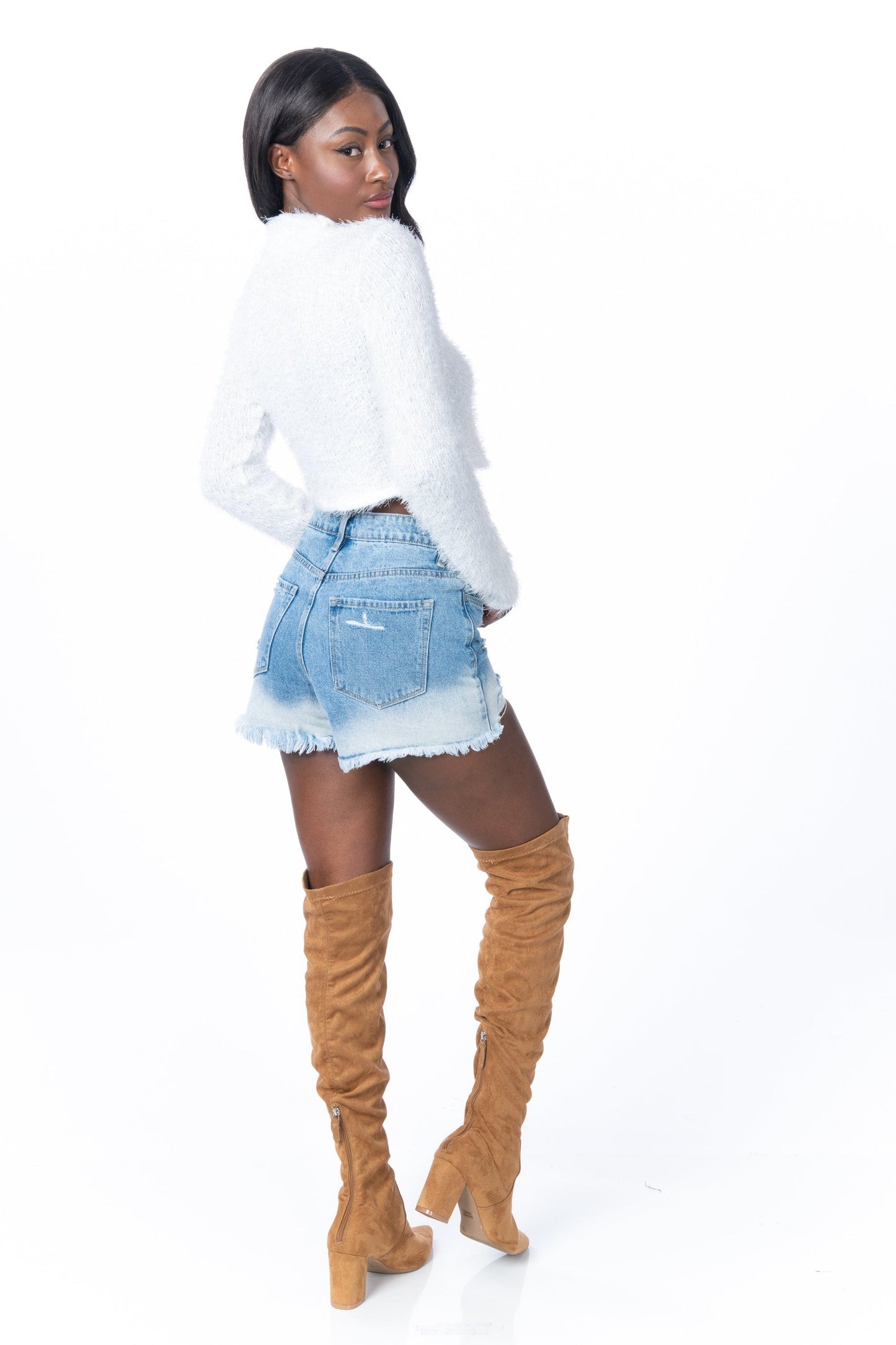 Vervet Boyfriend Denim Shorts Light Wash Ombre Distressed Denim HYPEACH BOUTIQUE