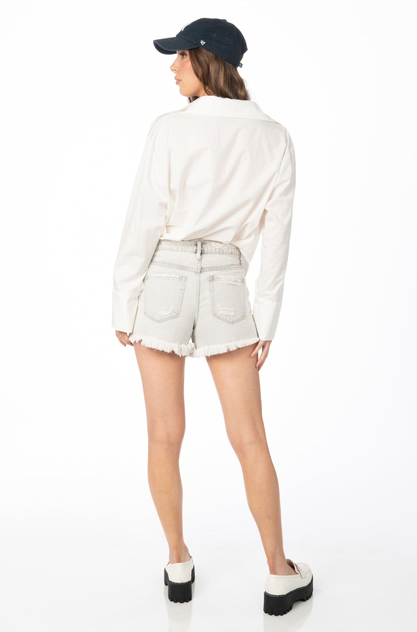 Vervet Boyfriend High Rise Denim Shorts Grey Denim HYPEACH BOUTIQUE