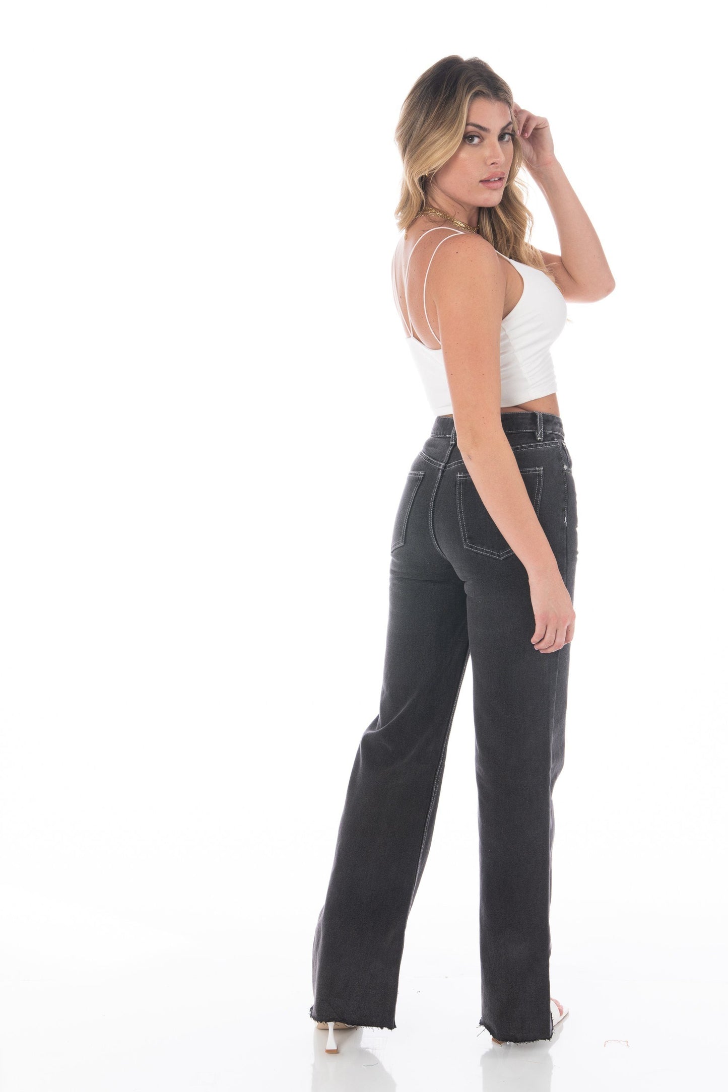 White Cropped Tank V Strap Back Tops HYPEACH