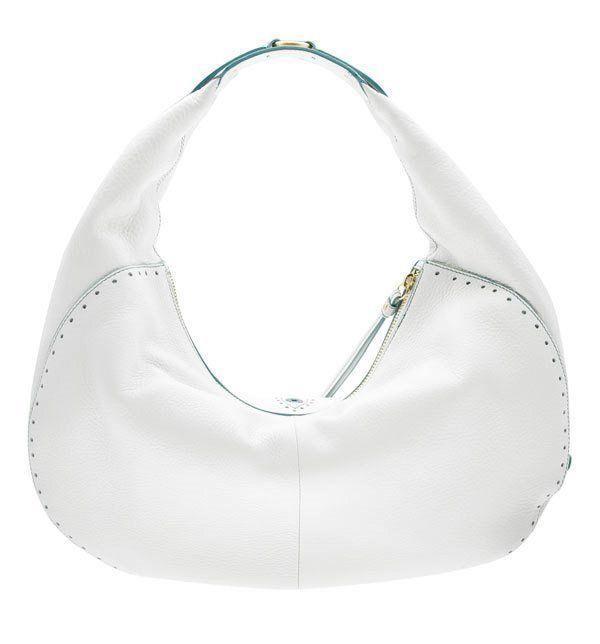 Cole Haan Kayla en cuir grainé blanc avec sac à main hobo brodé turquoise