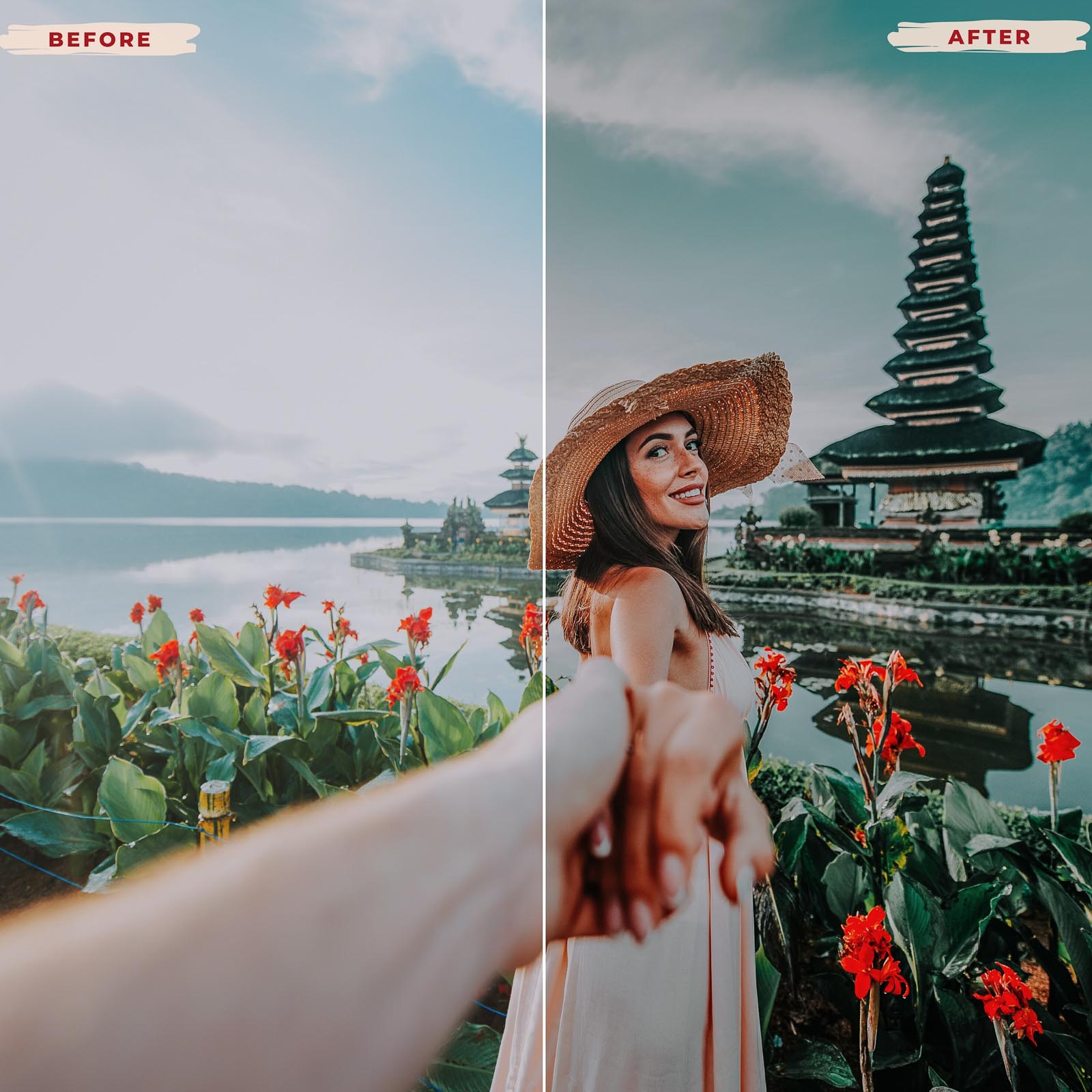 Before after results using Bali Lightroom Presets