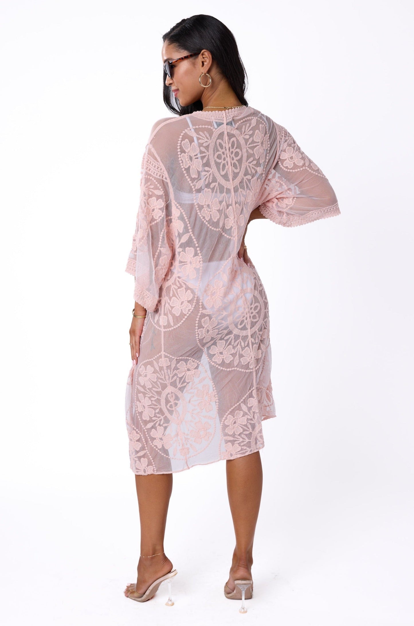 Sheer Mesh & Floral Embroidered Cover Up