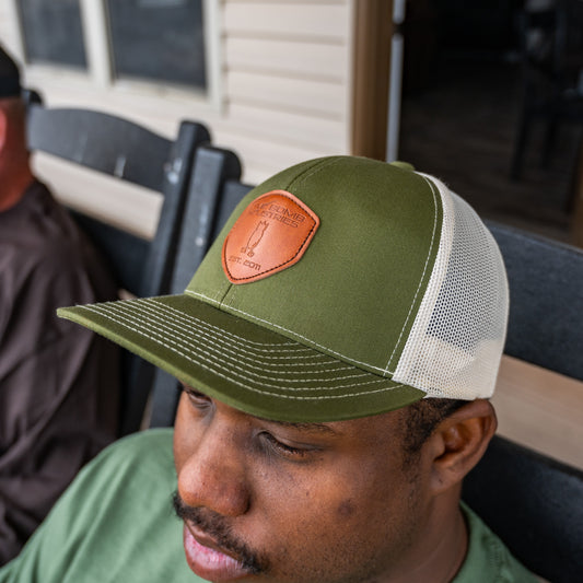 Dark Leather Shield Snapback Hat