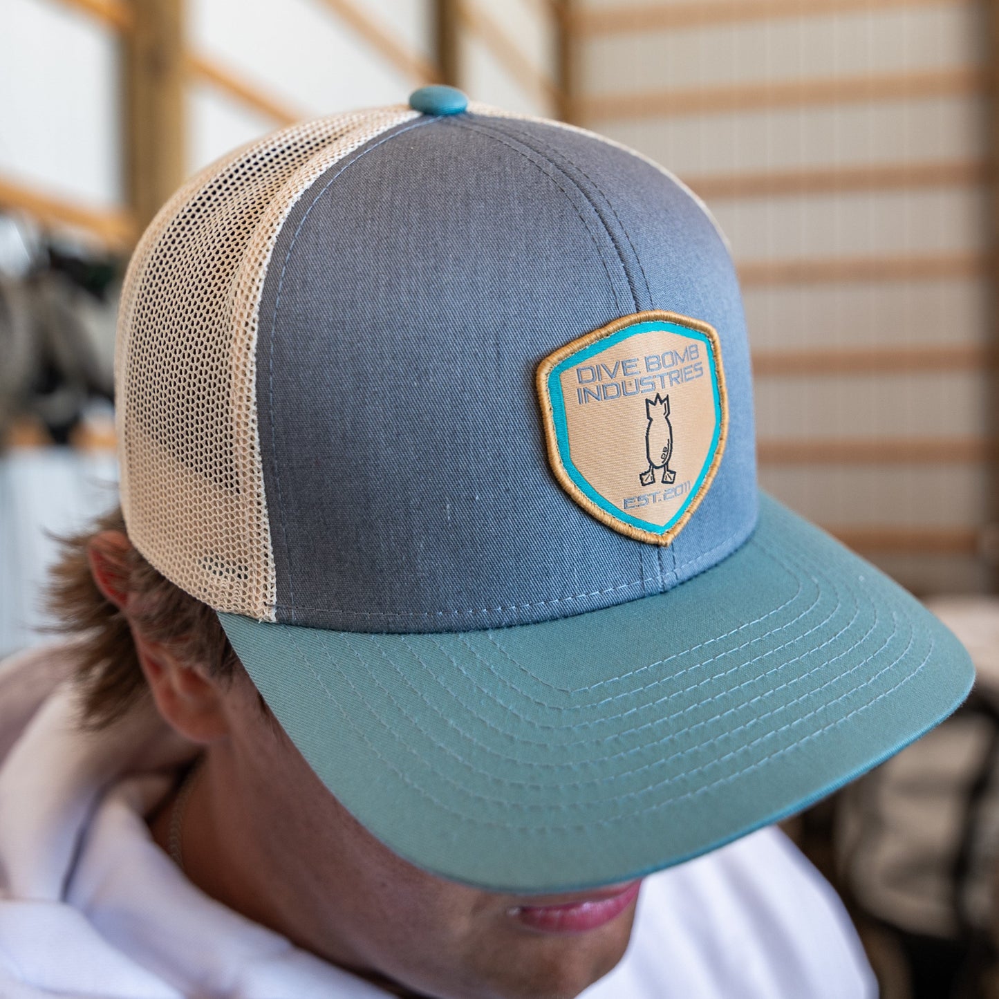 Tan Woven Shield Snapback Hat