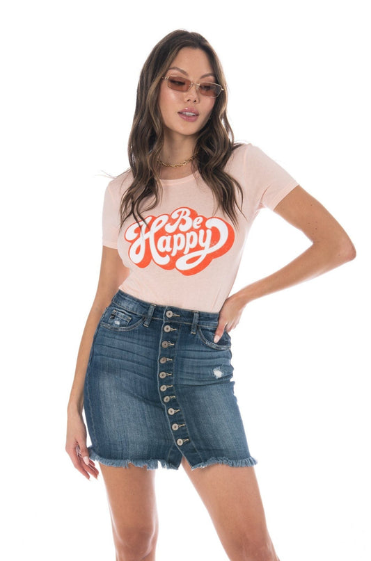 Be Happy Pink Graphic Tee Tops HYPEACH BOUTIQUE 