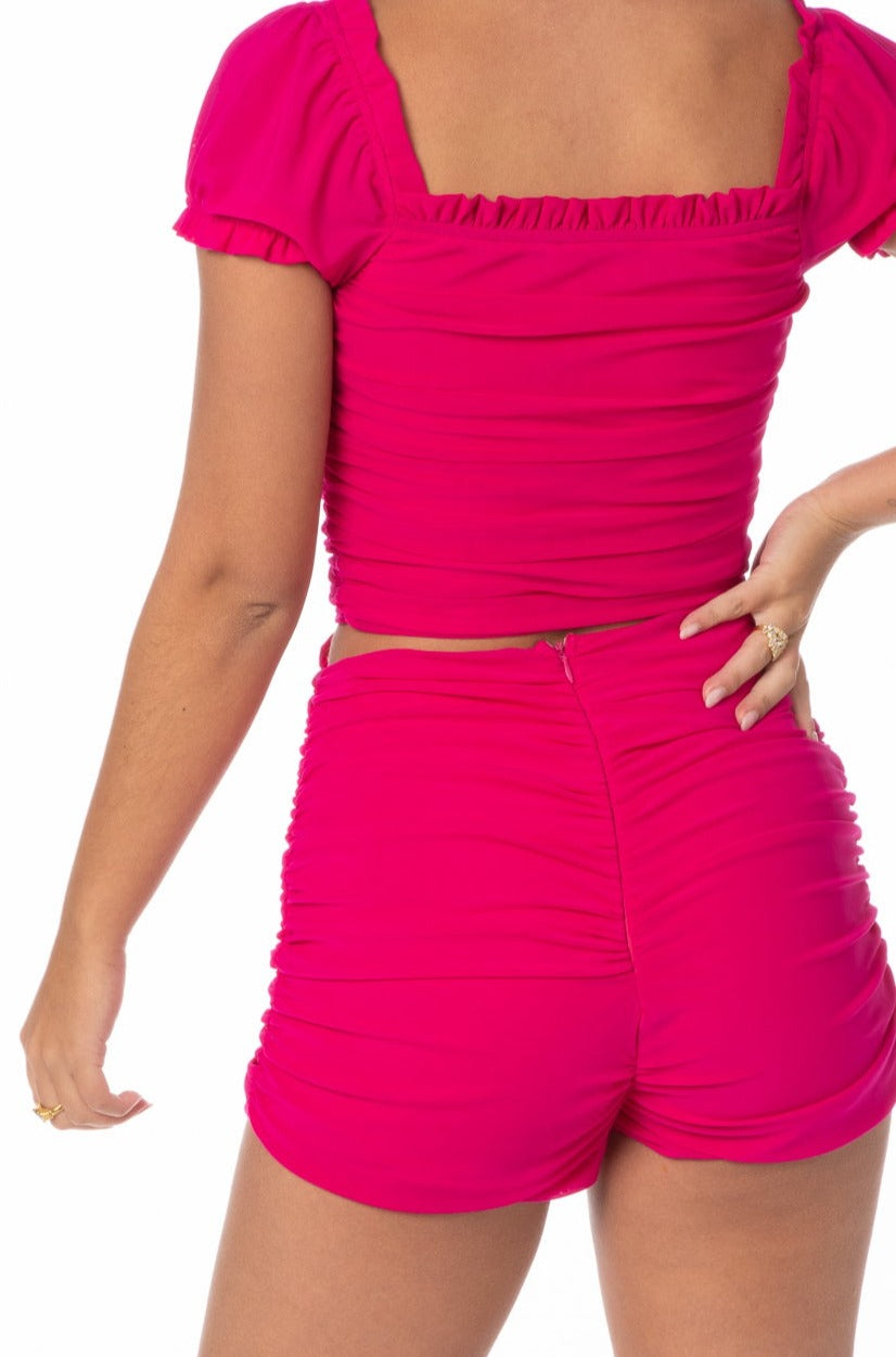 Besos Mesh Crop Top Fuschia Sets HYPEACH BOUTIQUE 