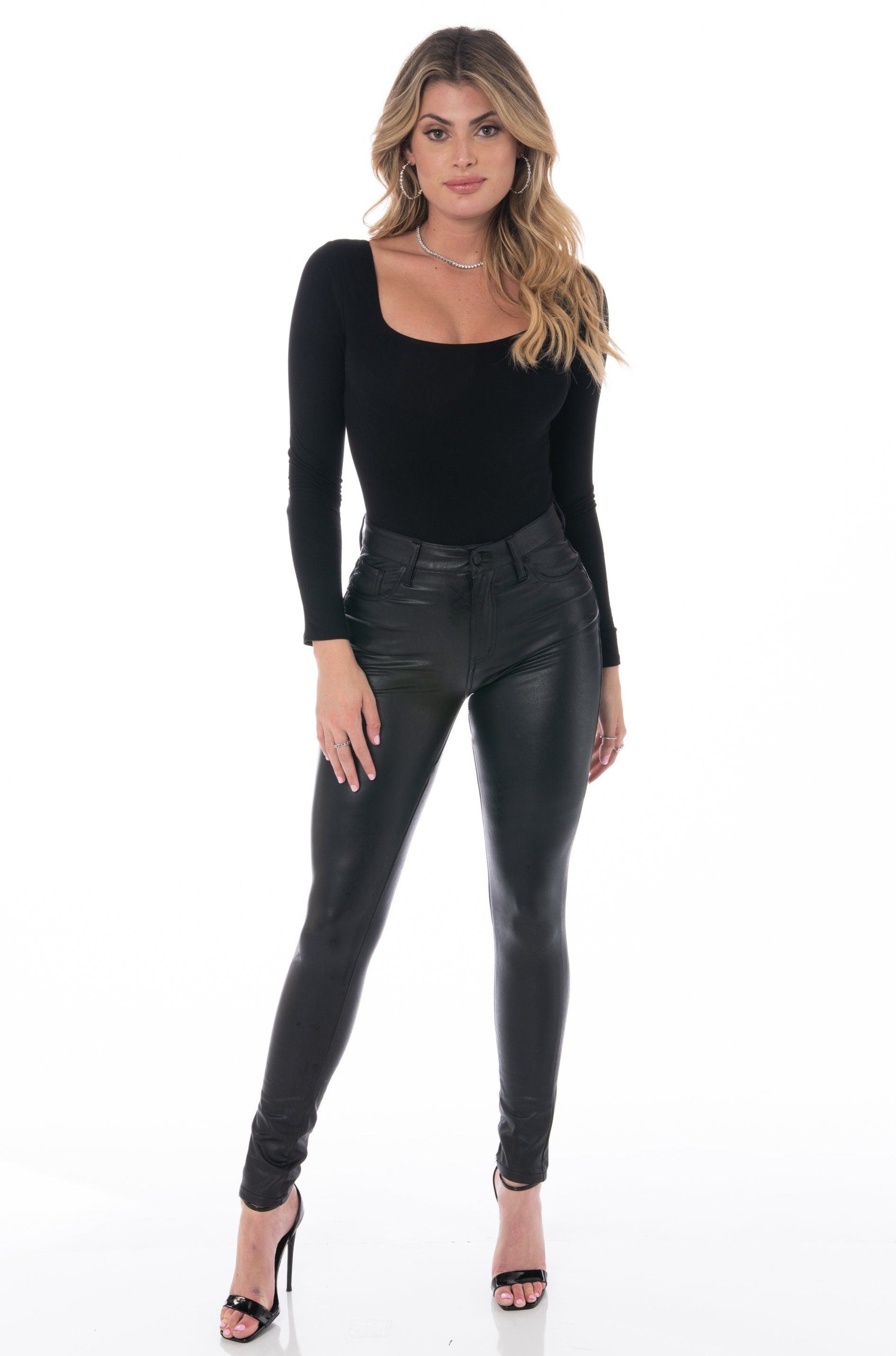 Black Faux Leather High Rise Skinny Pants Bottoms HYPEACH BOUTIQUE 