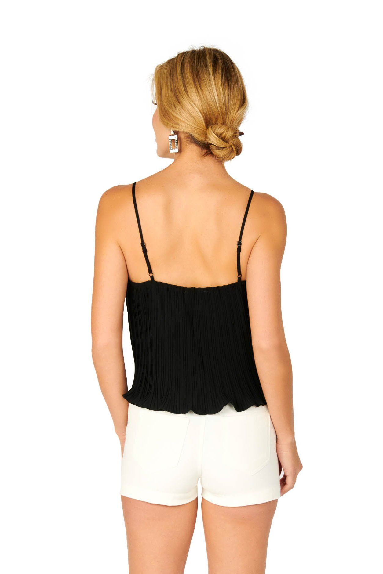 Black Midriff Pleated Spaghetti Strap Tank Tops HYPEACH BOUTIQUE 