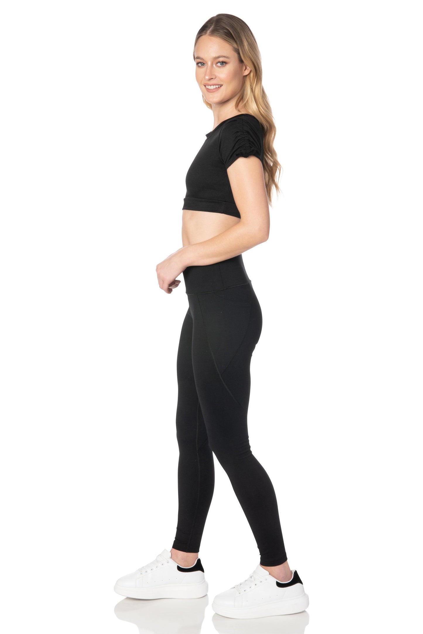 Black Shirred Sleeve Crop Top - Hypeach Active Tops HYPEACH 