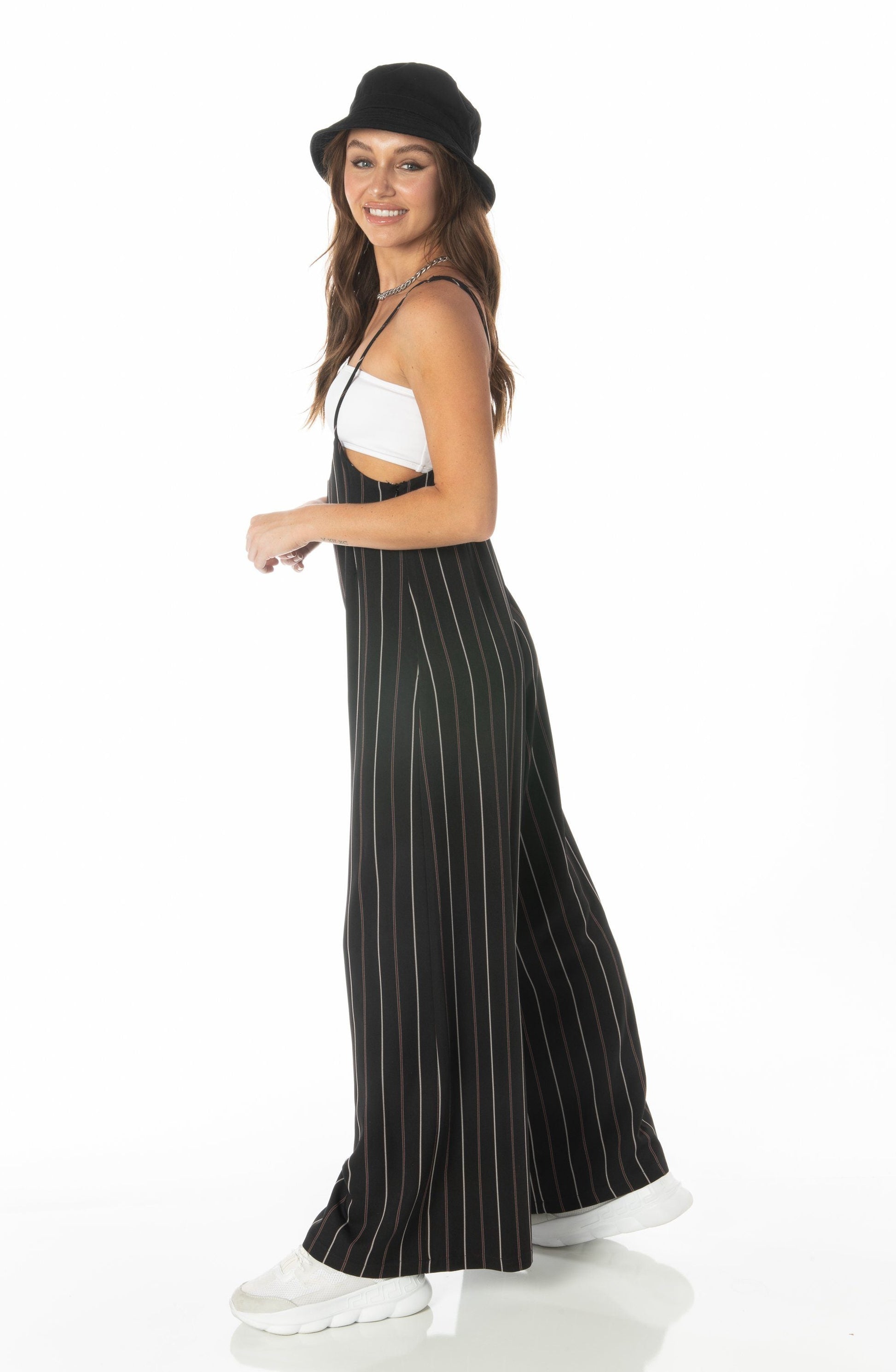 Black Spaghetti Strap Wide Leg Overalls Bottoms HYPEACH BOUTIQUE 