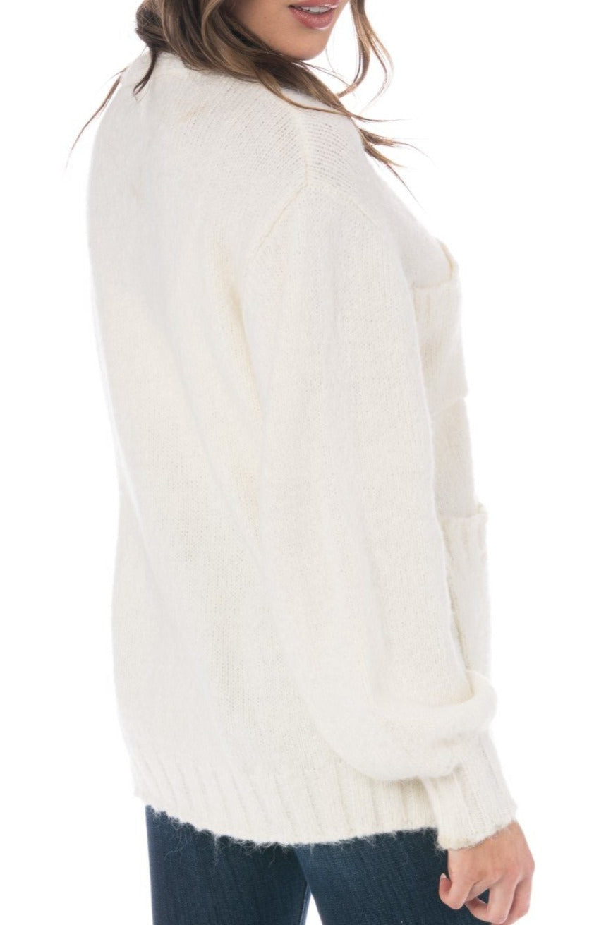 Cream Long Sleeve Oversized Front Pockets Knit Cardigan Sweater Tops HYPEACH BOUTIQUE 