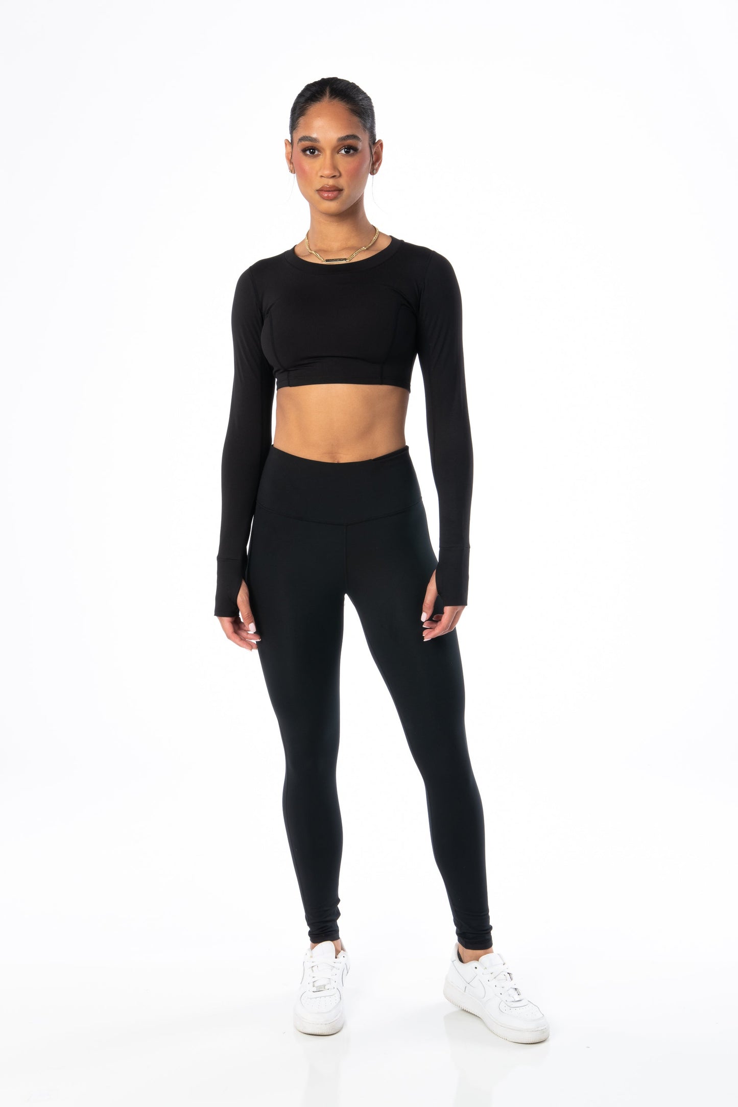 Cropped Long Sleeve with Tie-Back Black Activewear HYPEACH BOUTIQUE 