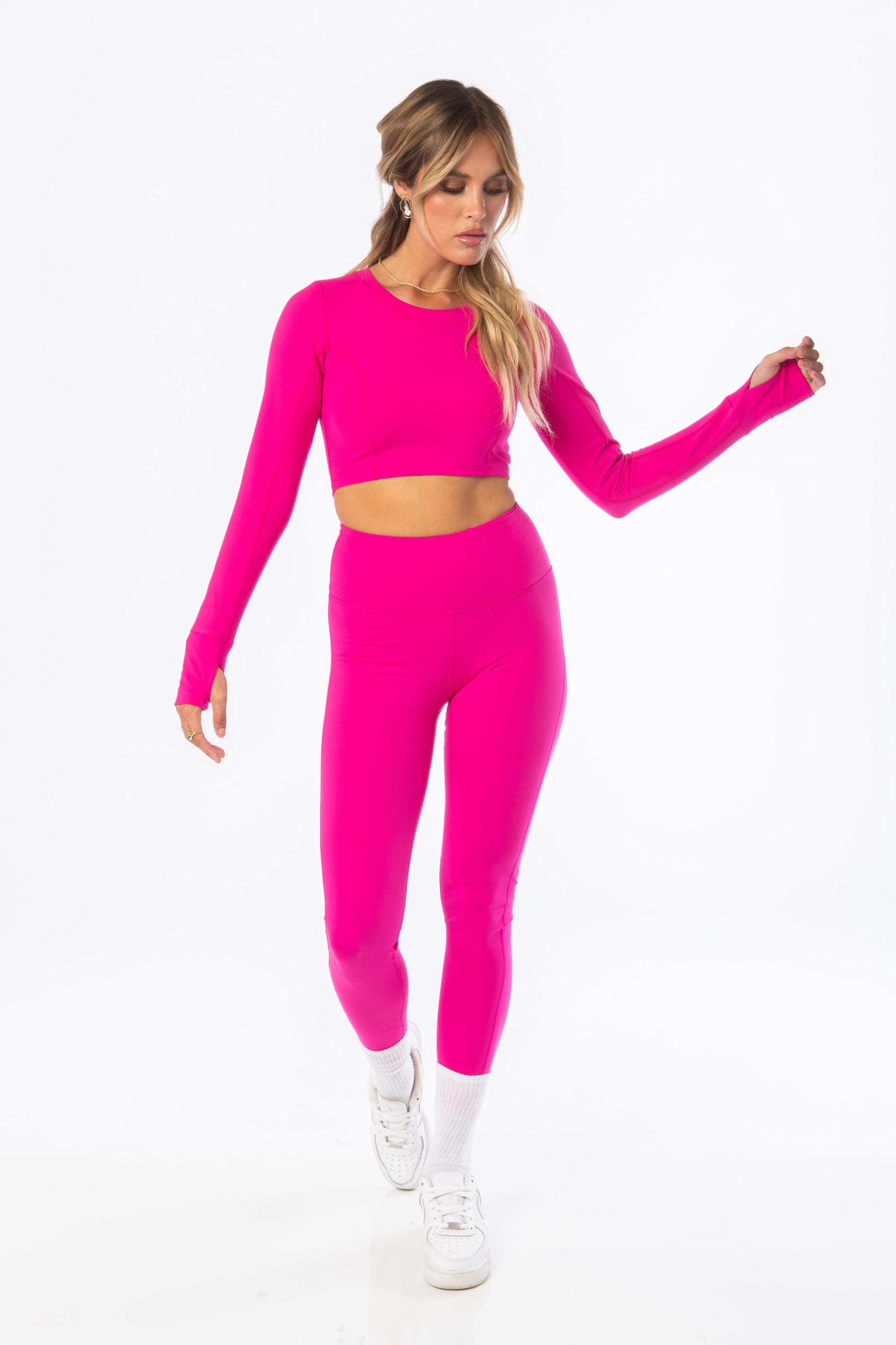 Cropped Long Sleeve with Tie-Back Pink Activewear HYPEACH BOUTIQUE 