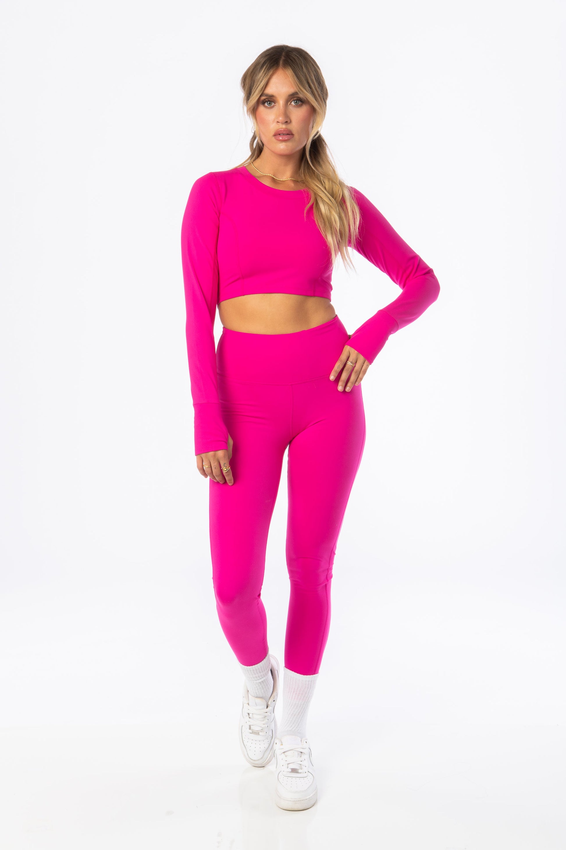 Cropped Long Sleeve with Tie-Back Pink Activewear HYPEACH BOUTIQUE 