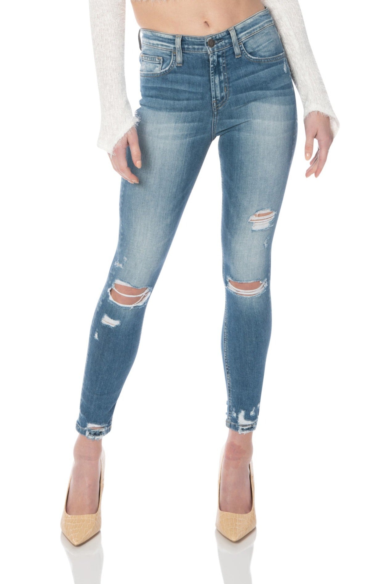 Flying Monkey Denim High Rise Medium Wash Distressed Skinny Jeans Denim HYPEACH BOUTIQUE 