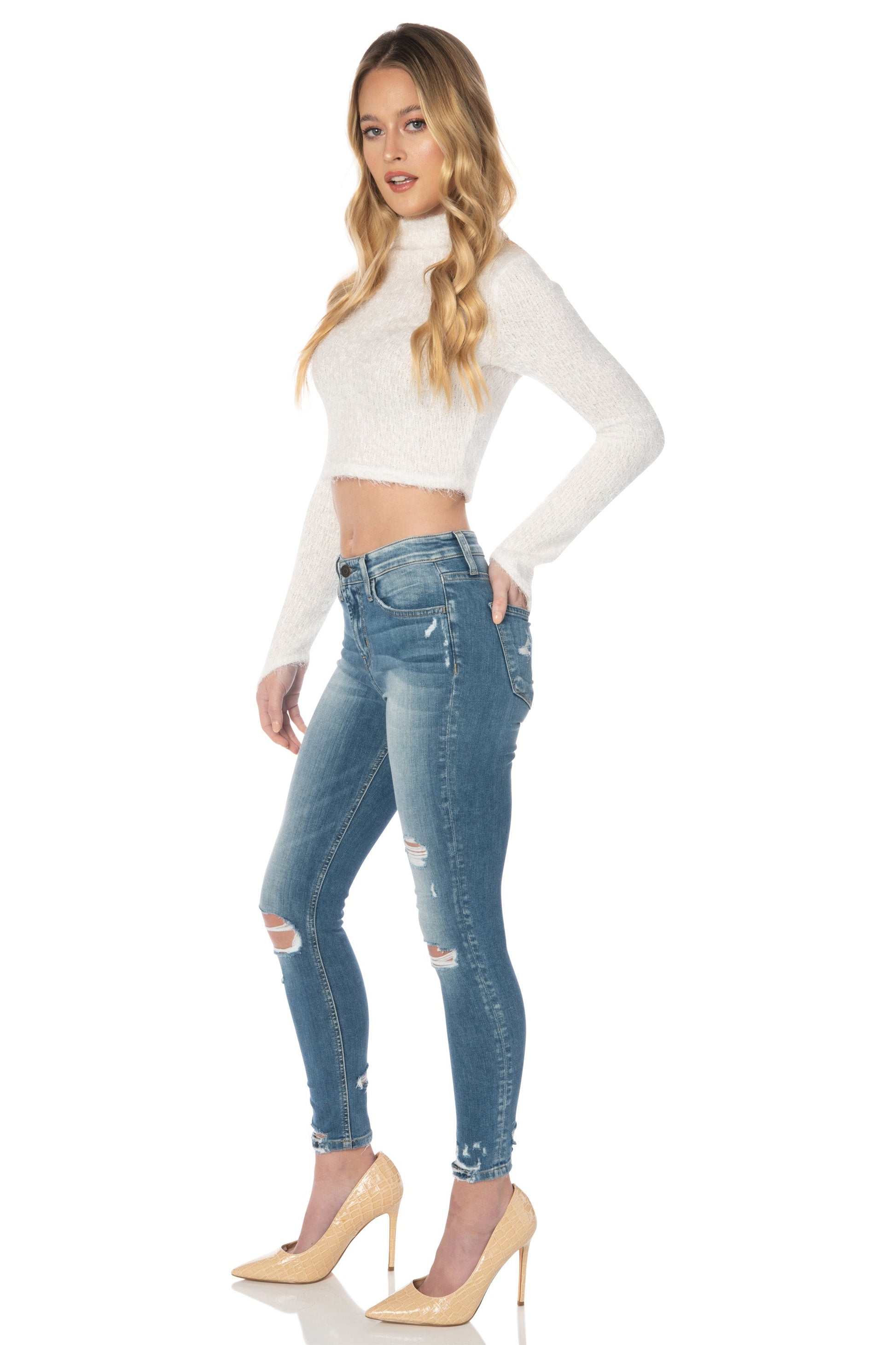 Flying Monkey Denim High Rise Medium Wash Distressed Skinny Jeans Denim HYPEACH BOUTIQUE 