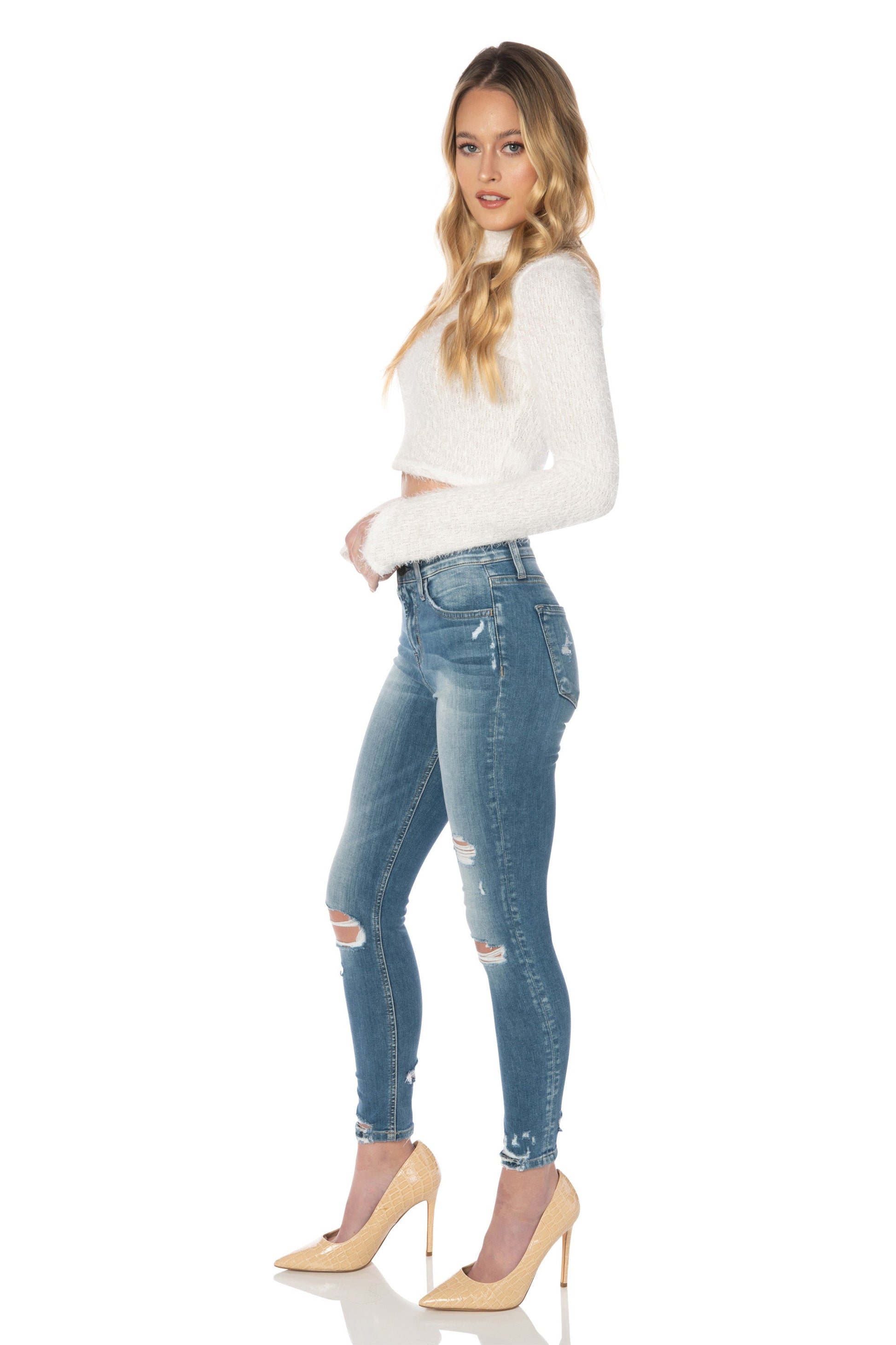 Flying Monkey Denim High Rise Medium Wash Distressed Skinny Jeans Denim HYPEACH BOUTIQUE 