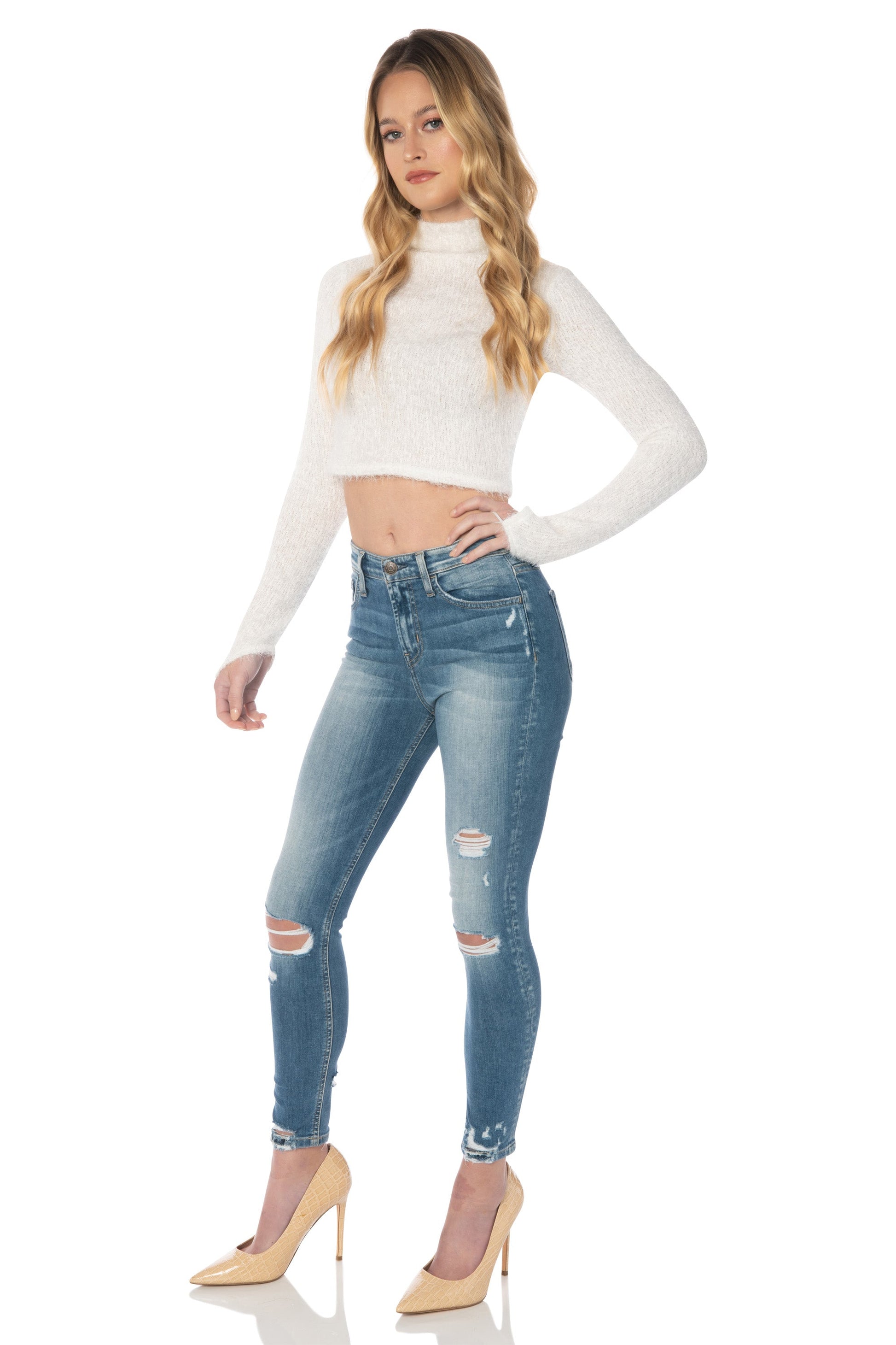 Flying Monkey Denim High Rise Medium Wash Distressed Skinny Jeans Denim HYPEACH BOUTIQUE 