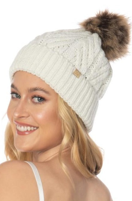 Fur Pom Pom Ivory Beanie Accessories HYPEACH 