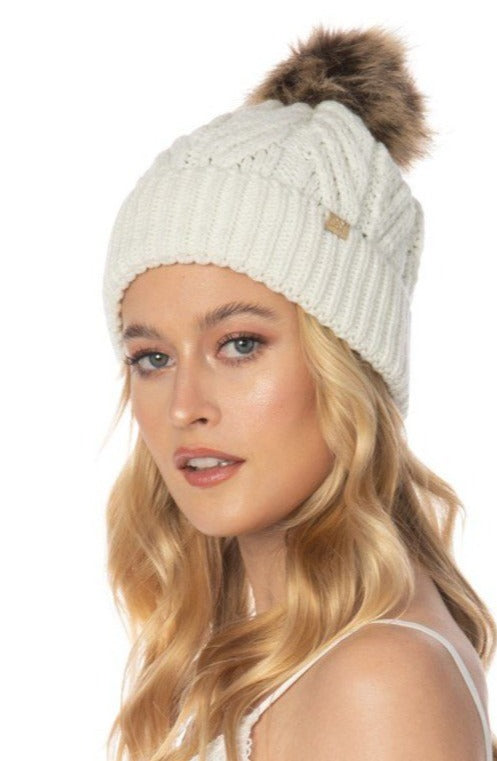 Fur Pom Pom Ivory Beanie Accessories HYPEACH 